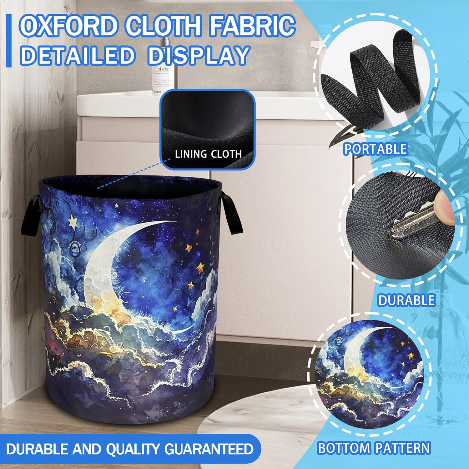 Starry Sky Laundry Basket with Handle Foldable Oxford Fabric 189x165 Inch