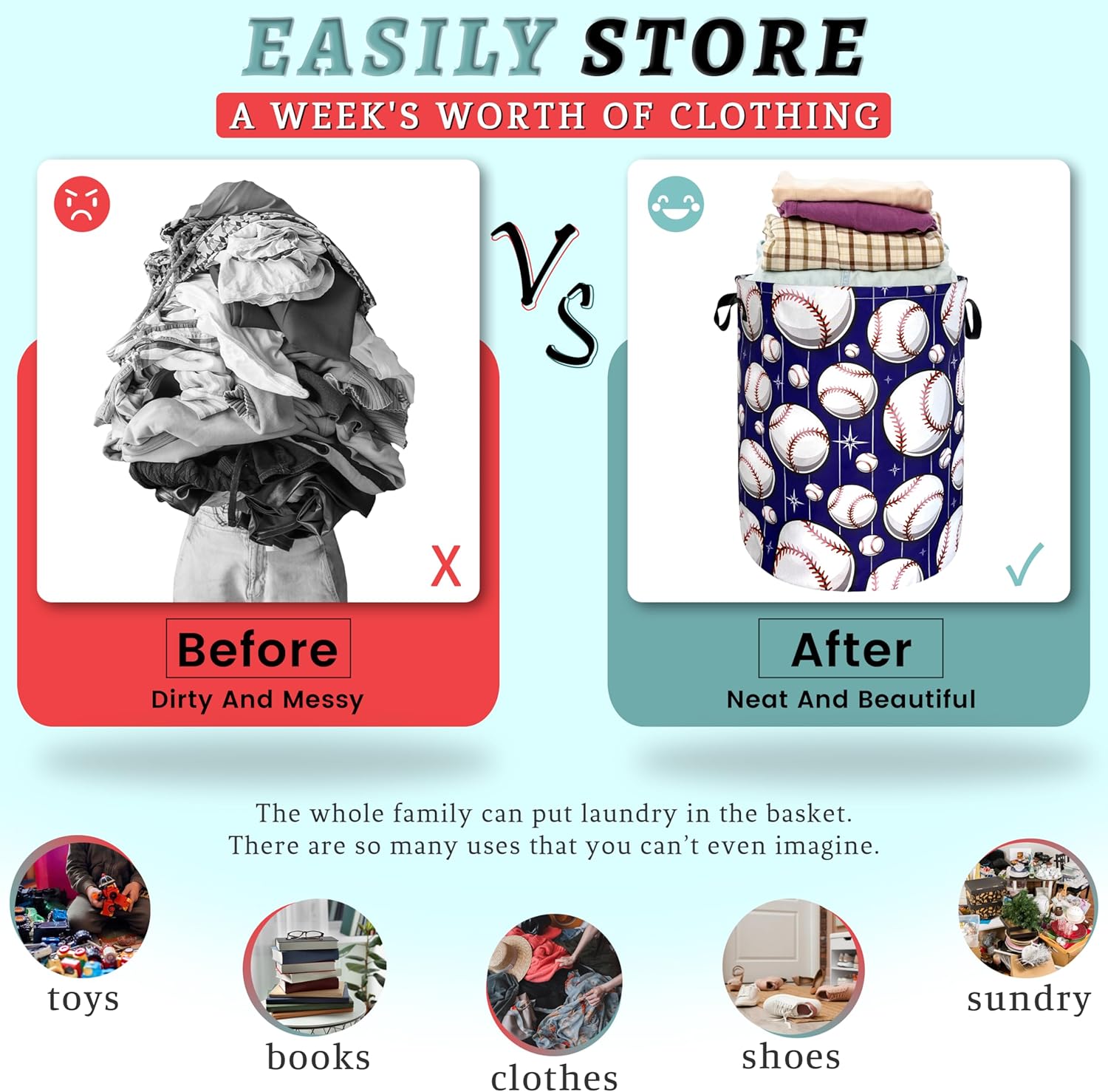 Perfect Baseball Pattern Laundry Basket for Storage