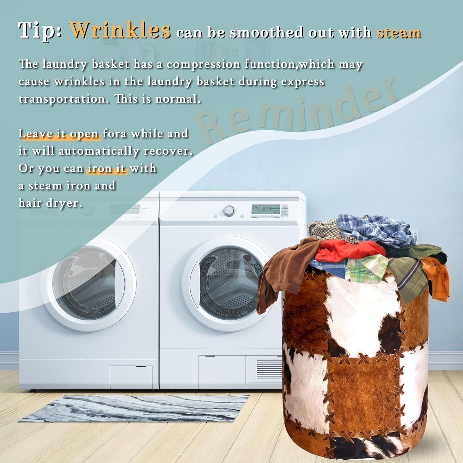 Retro Cows Print Foldable Laundry Basket with Handles 1