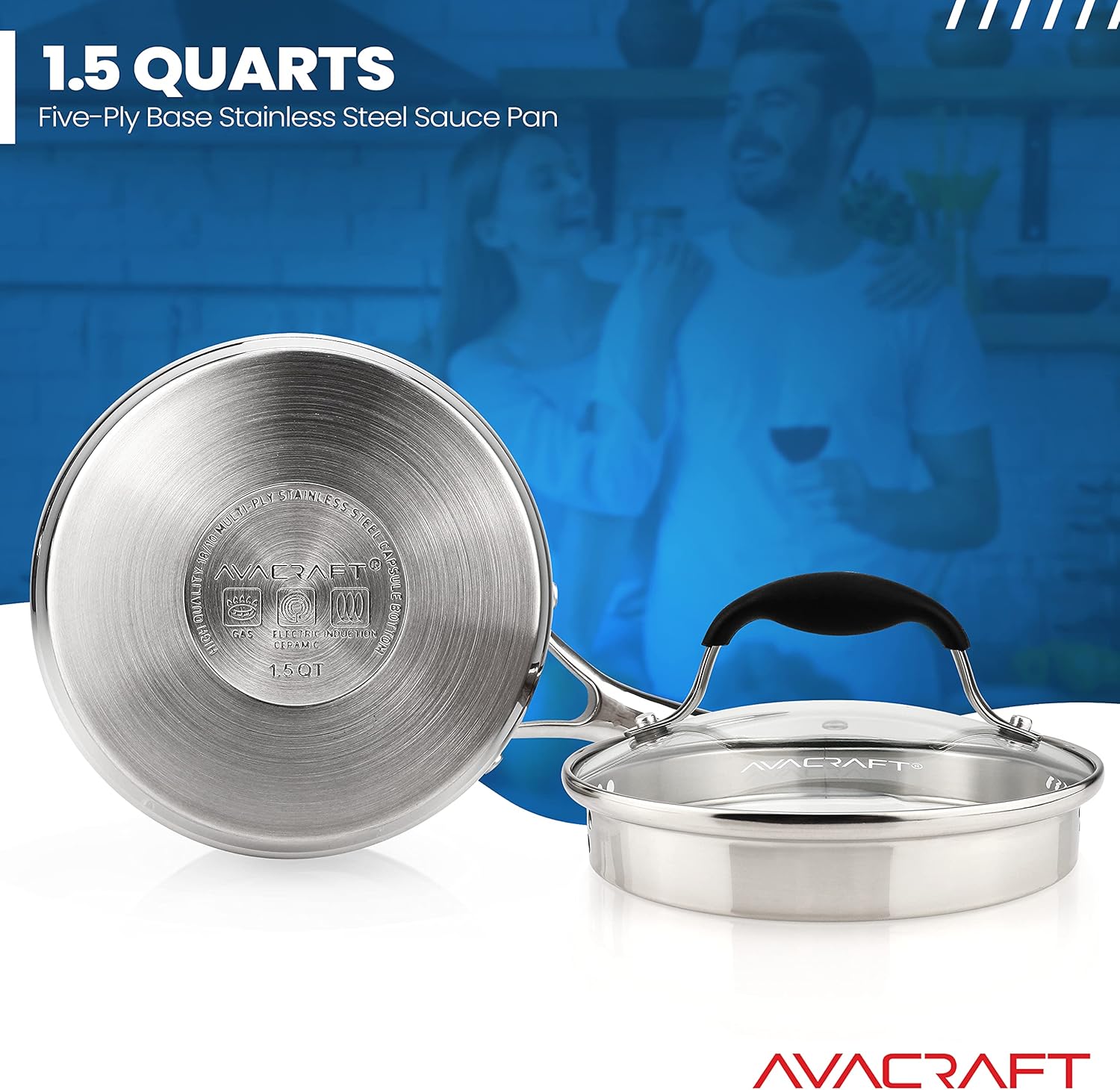 AVACRAFT Multipurpose Saucepan with Glass Lid 15 Qt