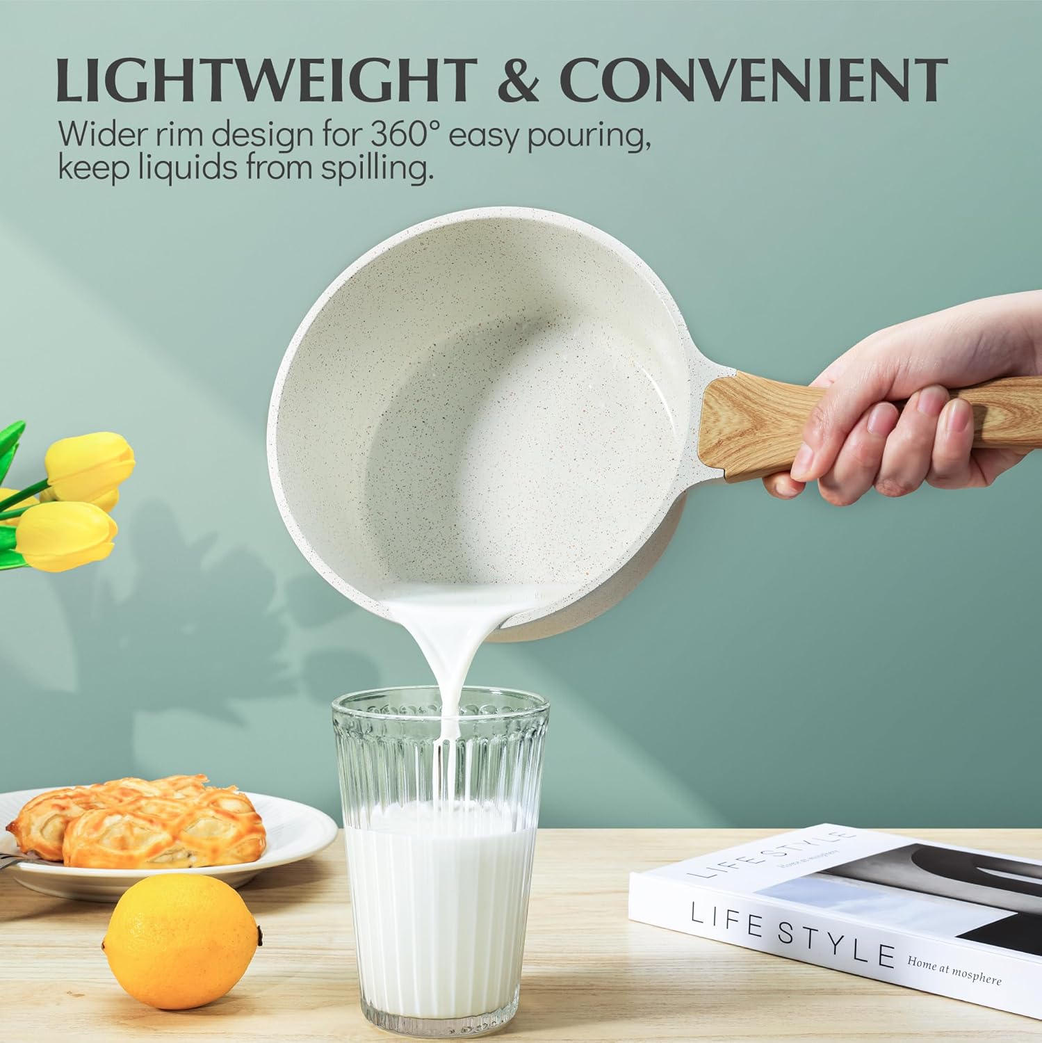 2 Quart Nonstick Ceramic Saucepan with Lid