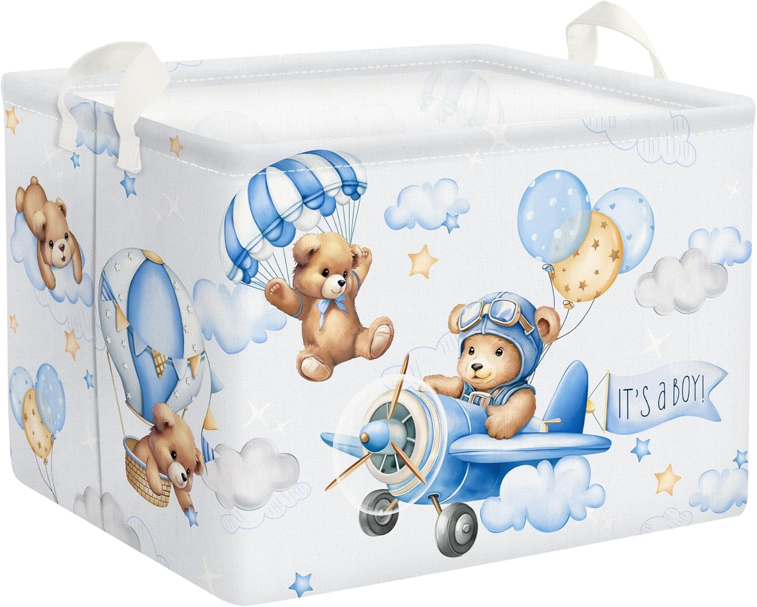 Clastyle 36L Blue Pilot Bear Collapsible Storage Basket for Kids