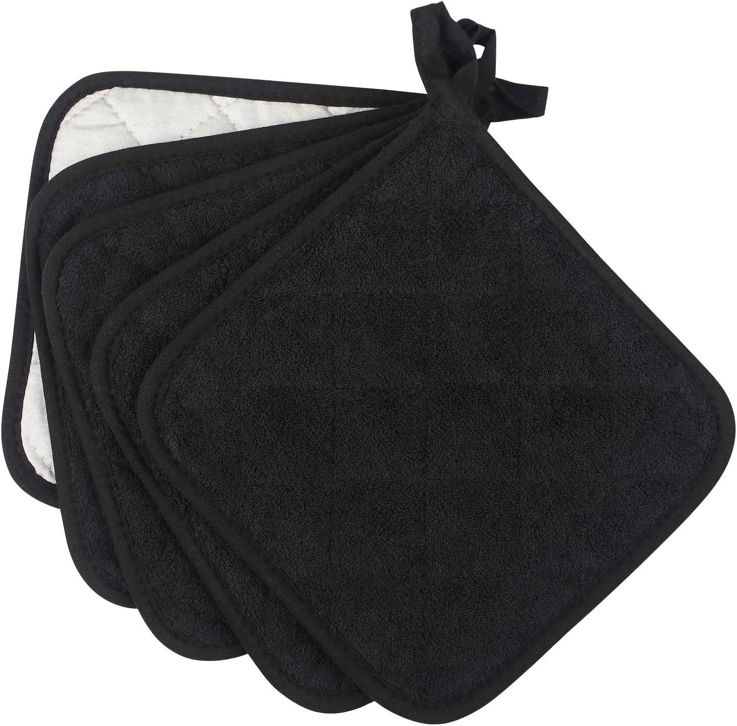 5 Black Cotton Potholders Heat Resistant