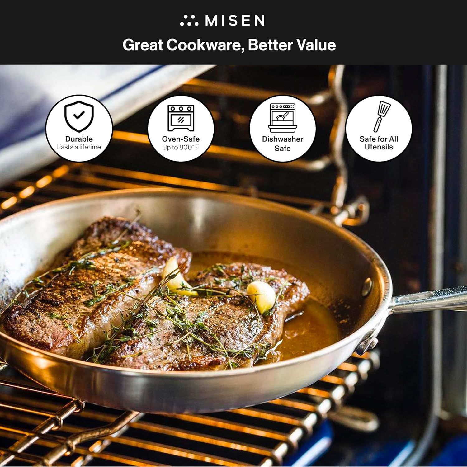 Misen 5-Ply Stainless Steel 12 Fry Pan induction oven ready