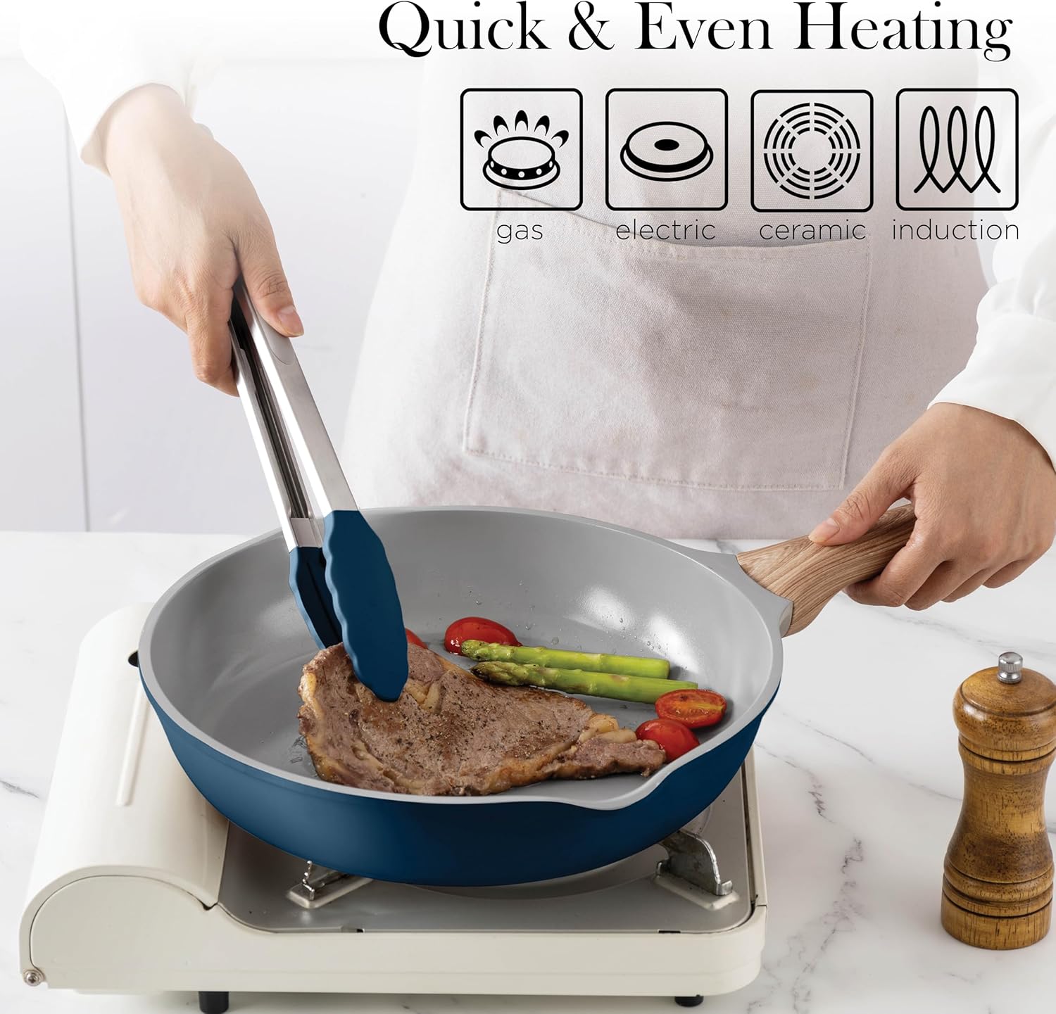 Country Kitchen 14-Piece Nonstick Cookware Set with Utensils Navy