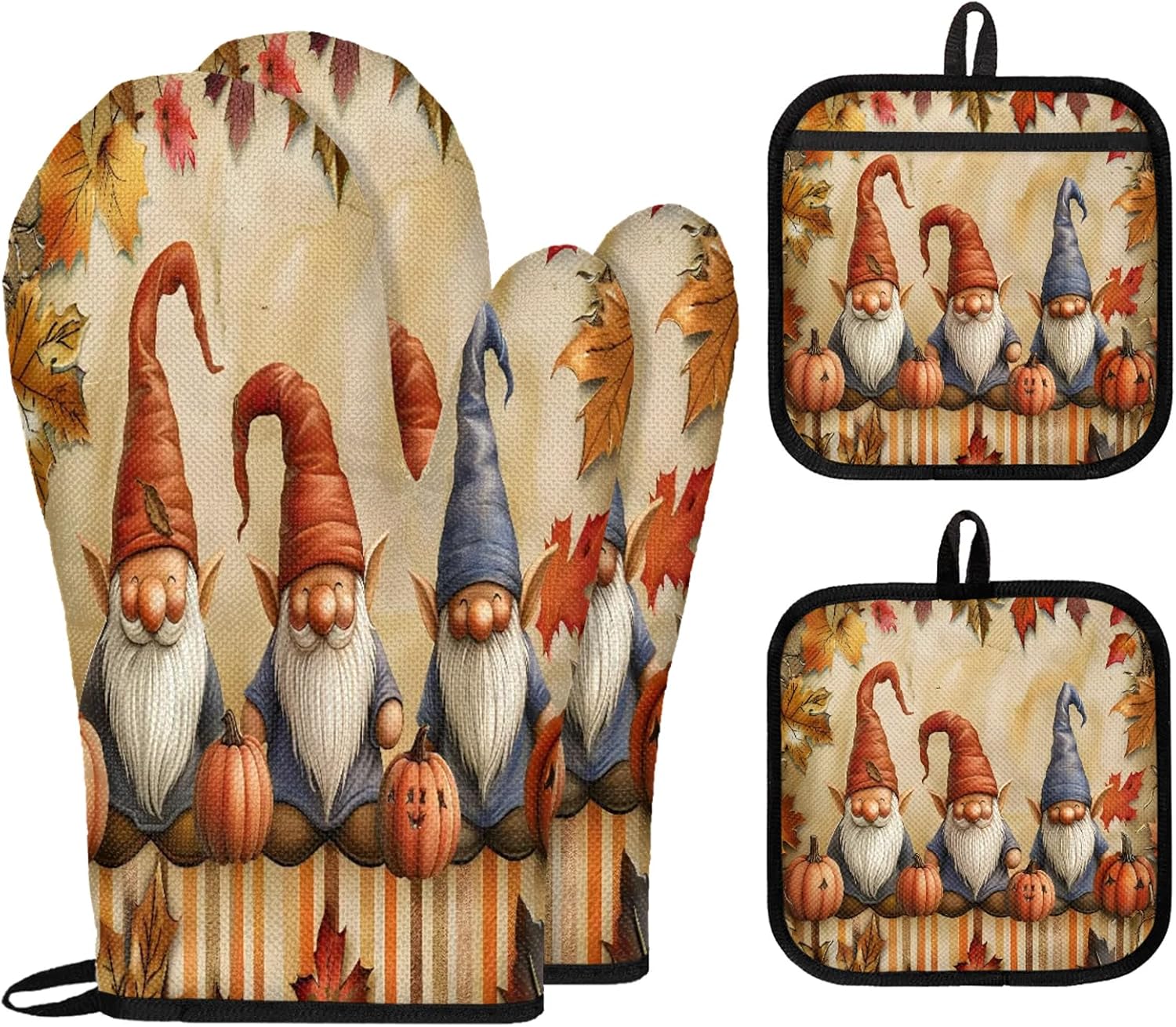 TropicalLife Fall Gnomes Halloween Oven Mitts Pot Holders Heat-Resistant Set of 4