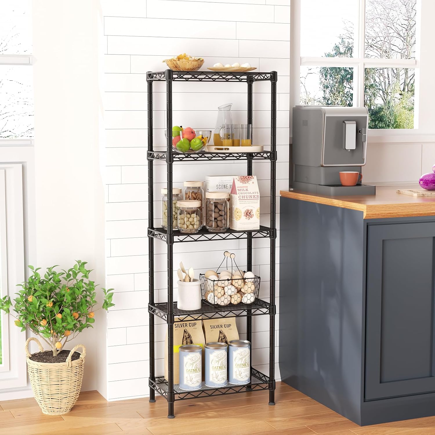 Adjustable 5-Tier Wire Shelf Metal Storage for Kitchen Bathroom