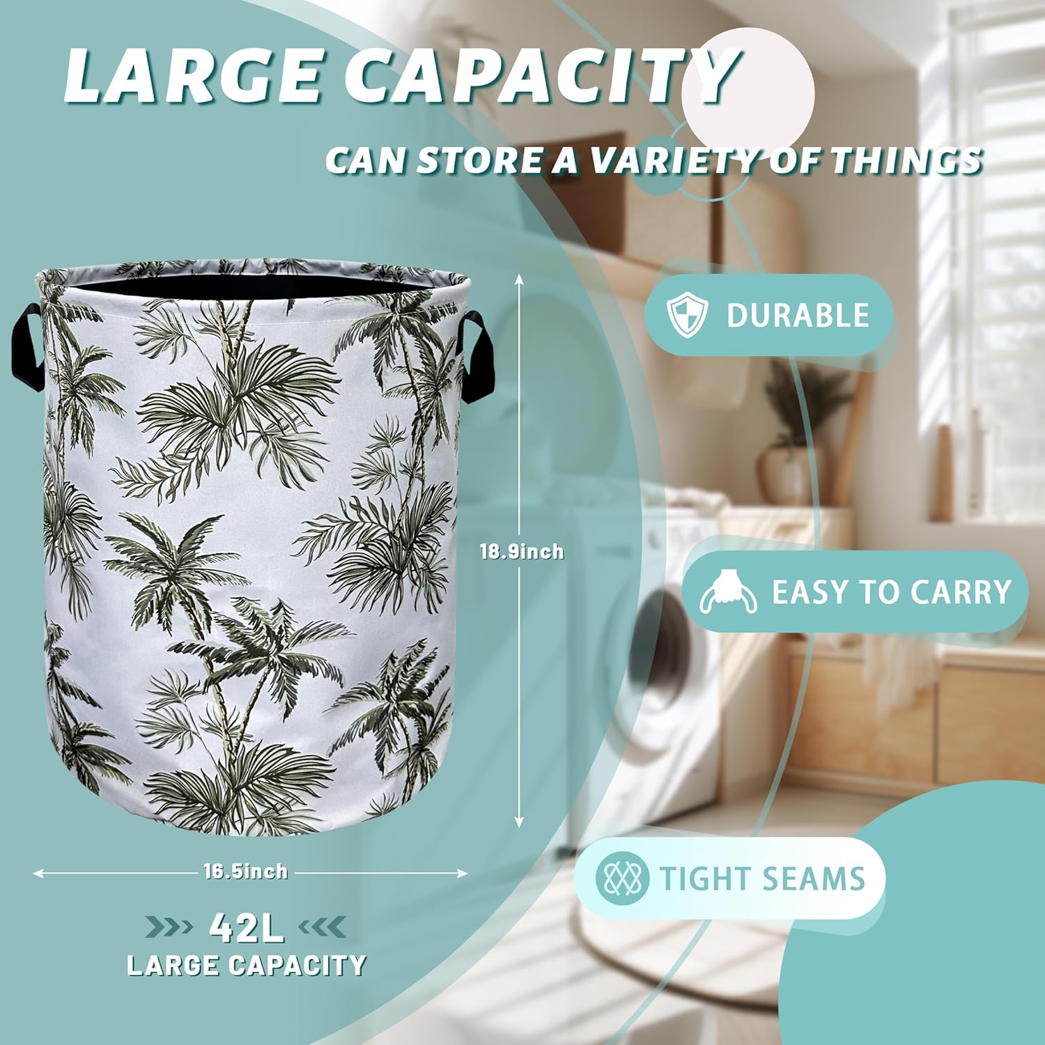 SE Lindons Tropical Palm Tree Laundry Basket - Lightweight Durable