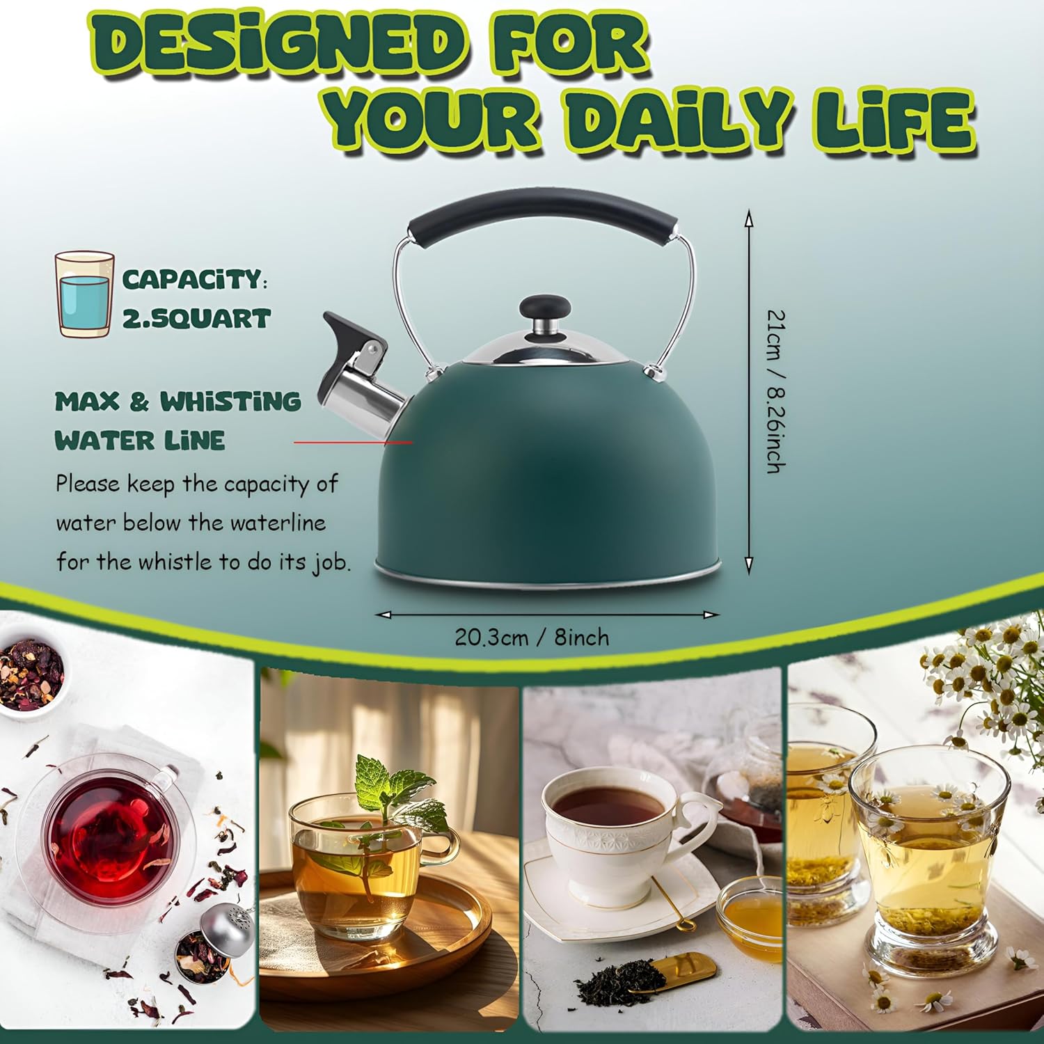 Drieamboat Tea Kettle Stovetop 3 Quart Whistling Tea Pot