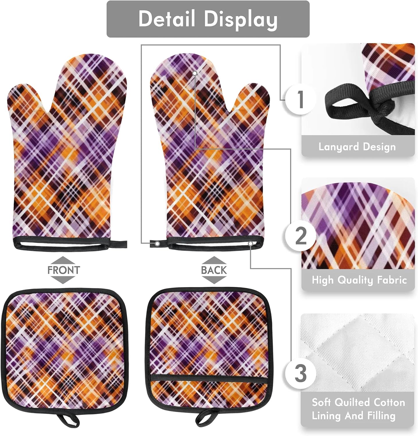 Halloween Lattice Halloween Oven Mitts Set of 2 Heat Resistant Kitchen Gloves
