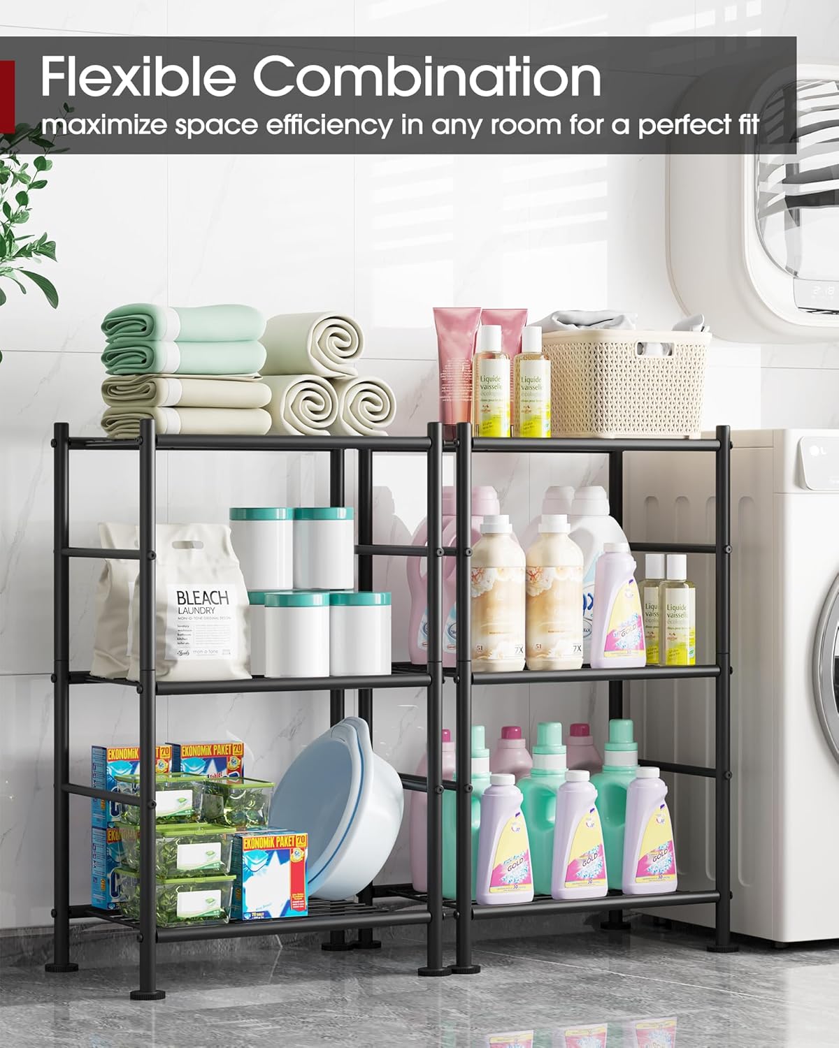 Space-Saving 3-Tier Metal Shelf with Adjustable Feet