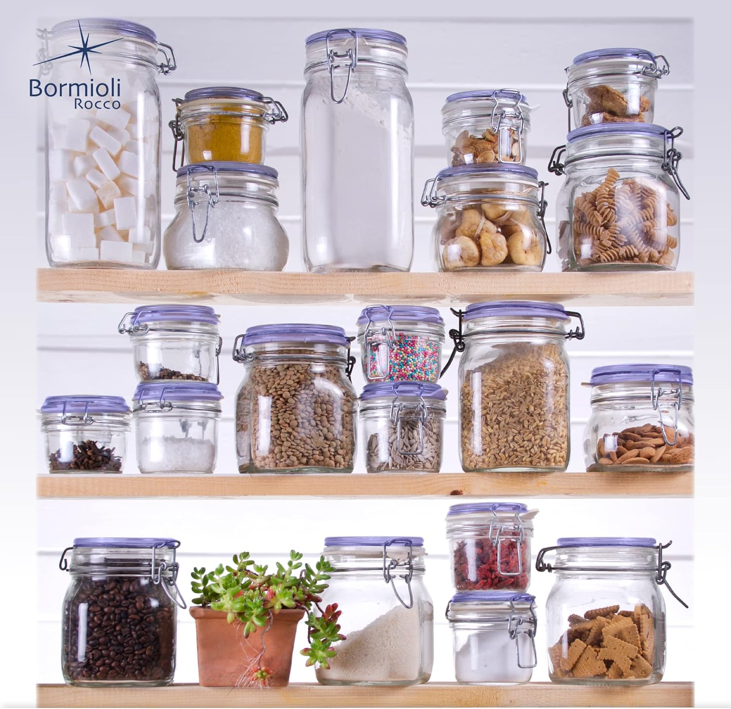 Bormioli Rocco Fido Square Jar with Blue Lid 675-Ounce Clear