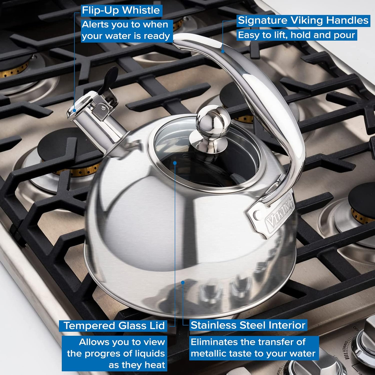 Viking 3-Ply Stainless Steel Whistling Tea Kettle 26 Quart