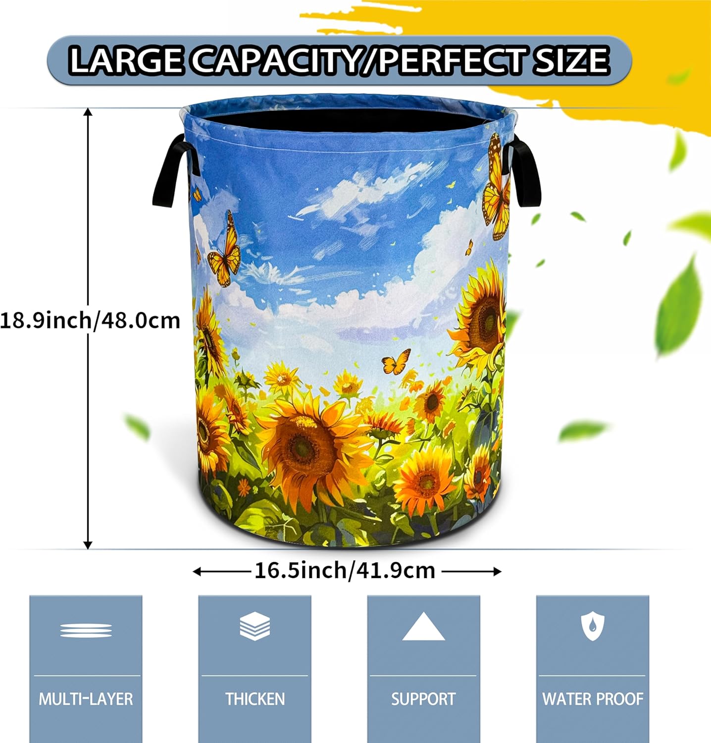Sunflowers Butterflies Lightweight Foldable Laundry Basket