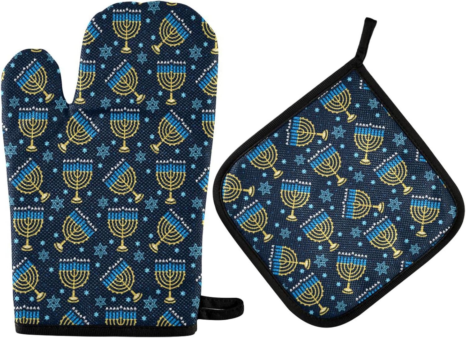 Hanukkah Menorah Oven Mitt Potholder Set