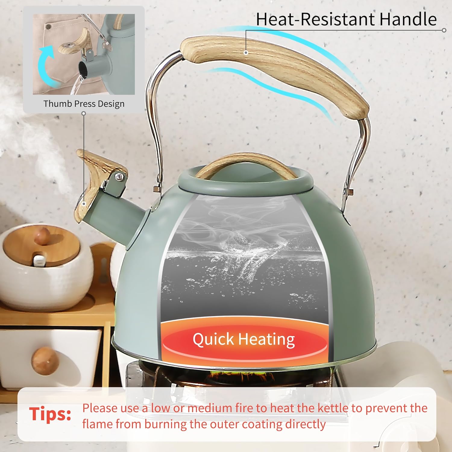 WHISLING Tea Kettle with Silicone Handle 32 QT