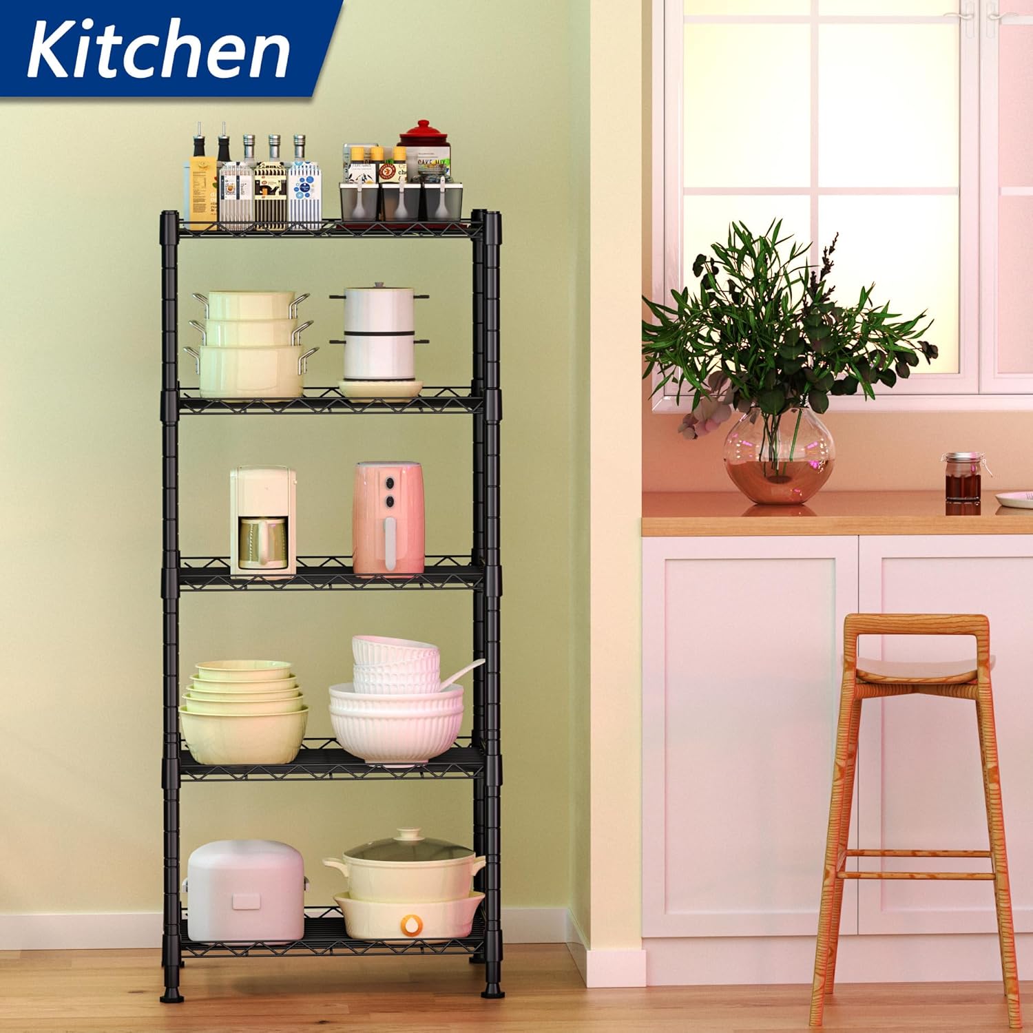 Sturdy Metal Standing Shelf for Kitchen Bathroom Storage
