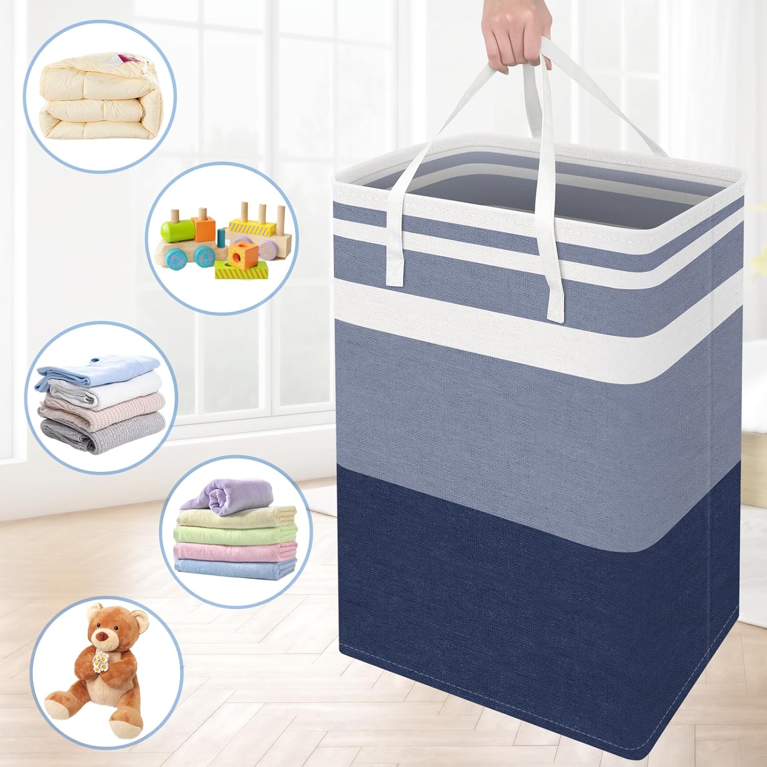 3-Pack Large Capacity Waterproof Laundry Basket with Gradient Blue