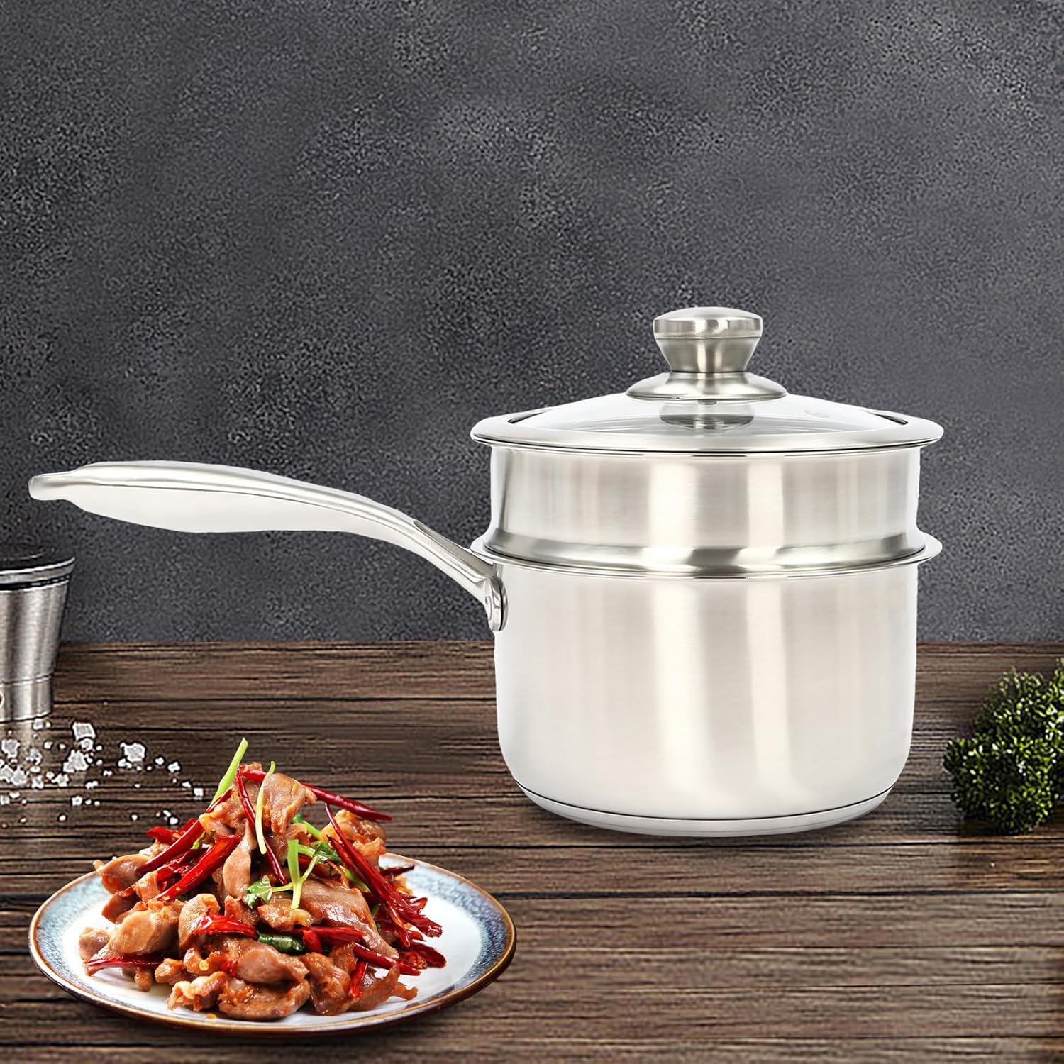 25 Quart Stainless Steel Saucepan with Handle Durable Space-Saving for Cooking