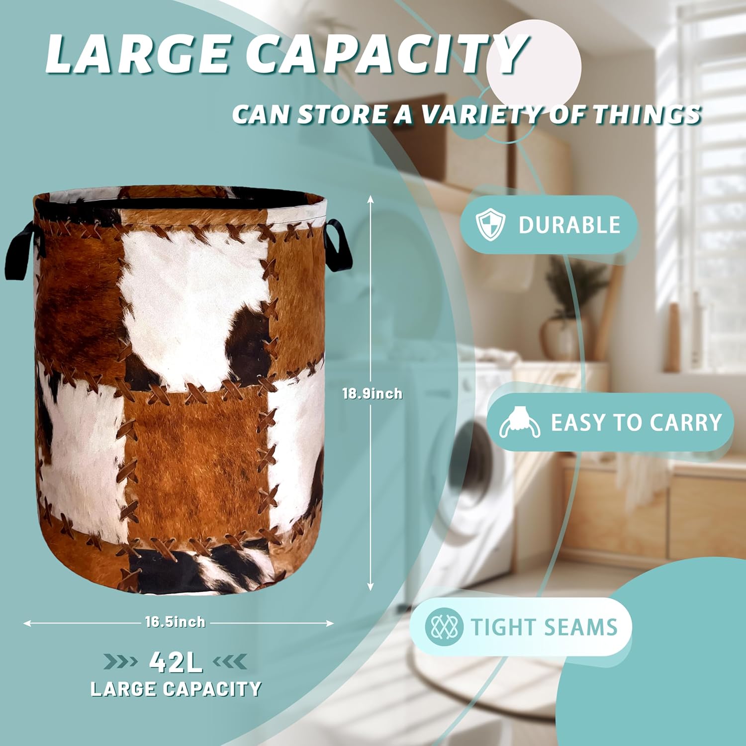 Retro Cows Print Foldable Laundry Basket with Handles 1