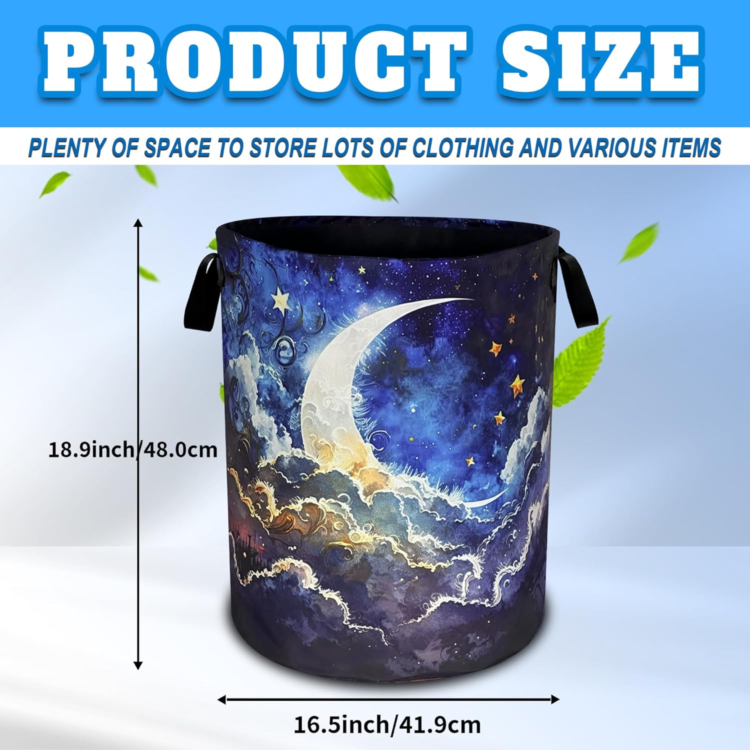 Starry Sky Laundry Basket with Handle Foldable Oxford Fabric 189x165 Inch