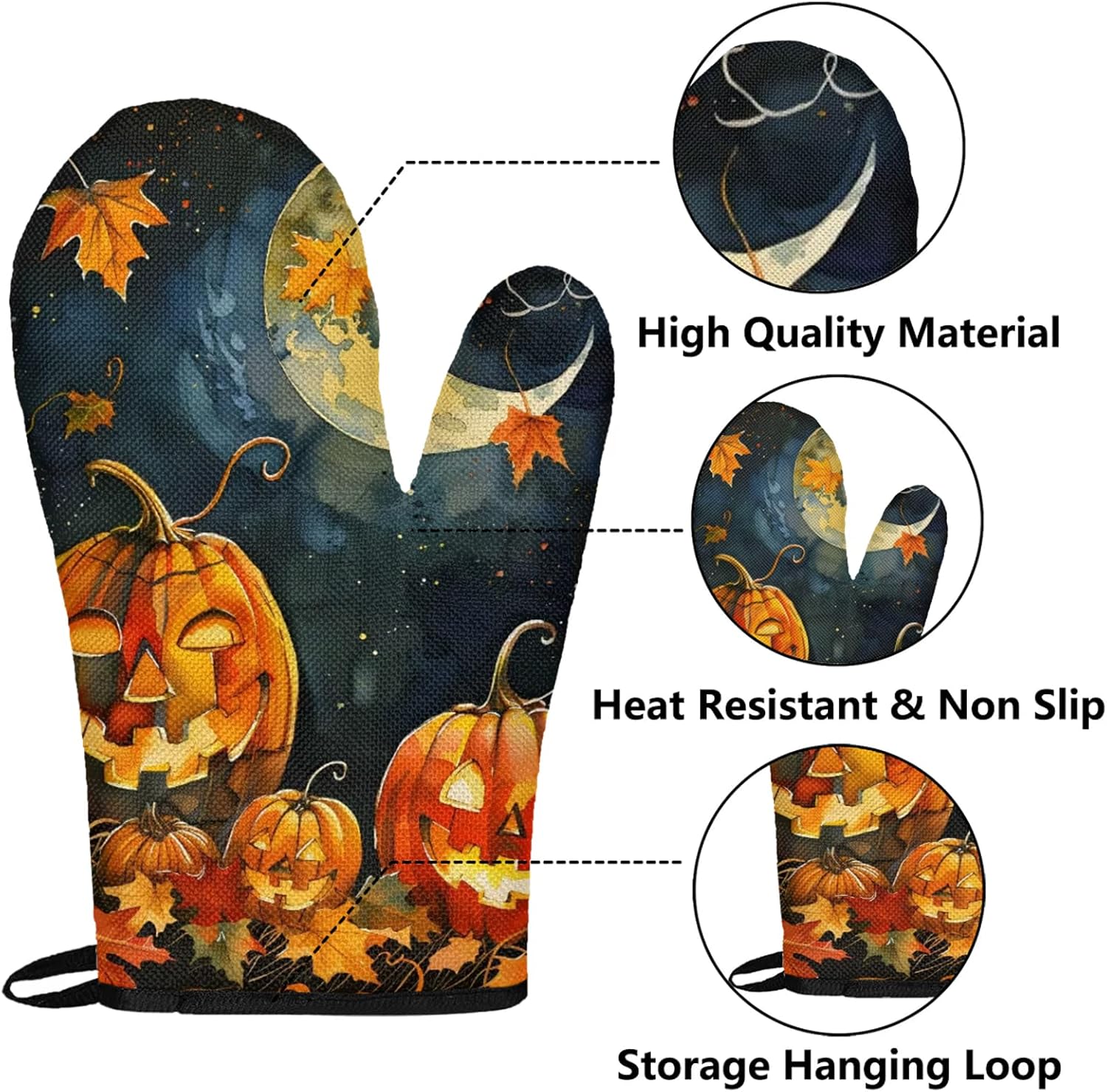 TropicalLife Halloween Pumpkin Oven Mitts and Pot Holders Set