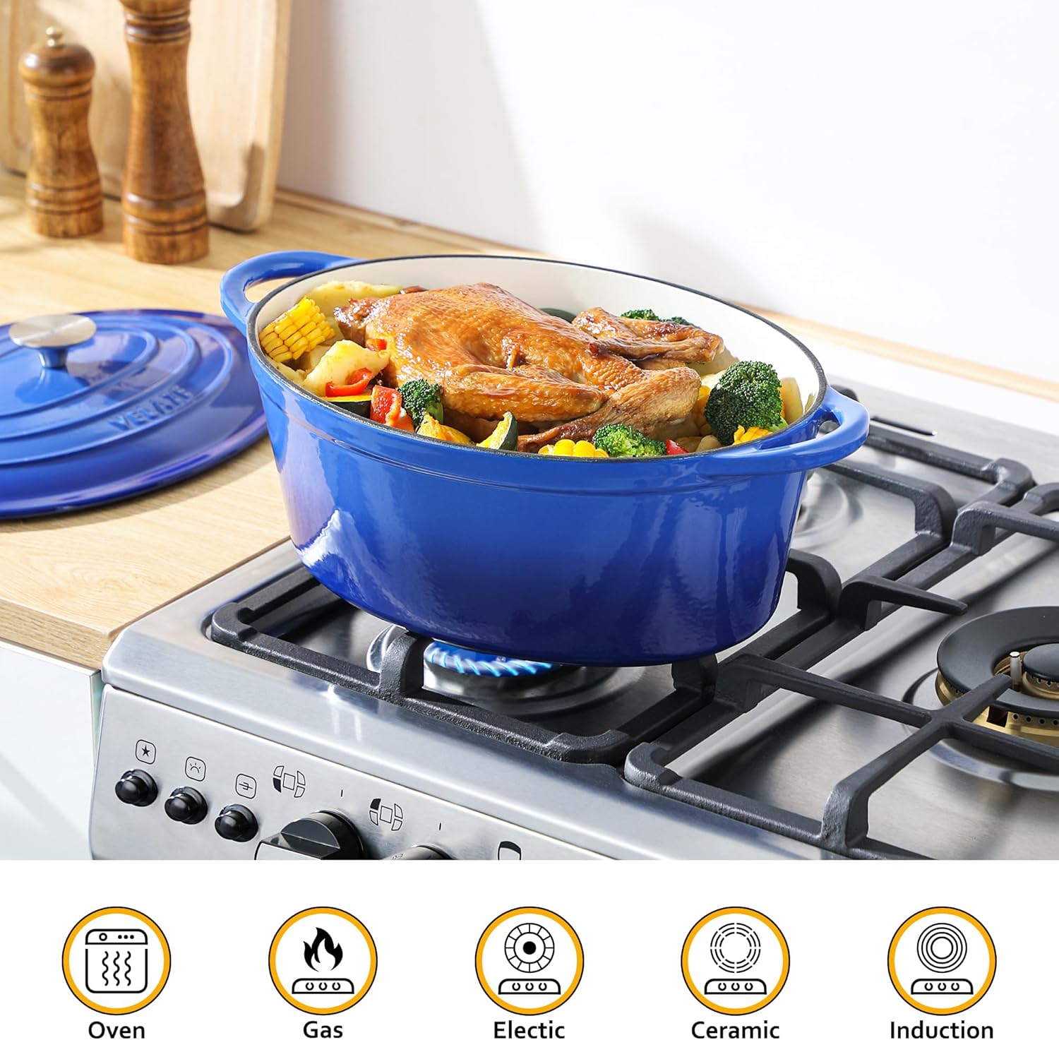 Velaze 75 QT Enameled Dutch Oven with Lid and Handles