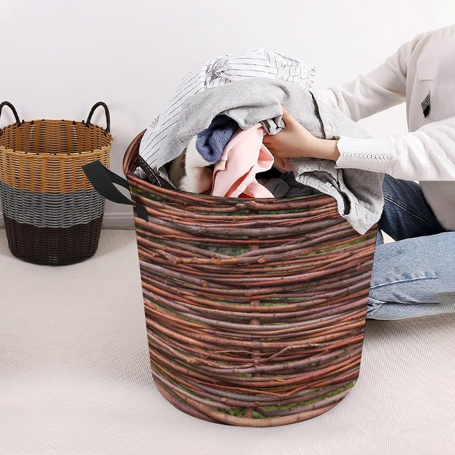 MEIKKOWoven Branches Fence Storage Basket
