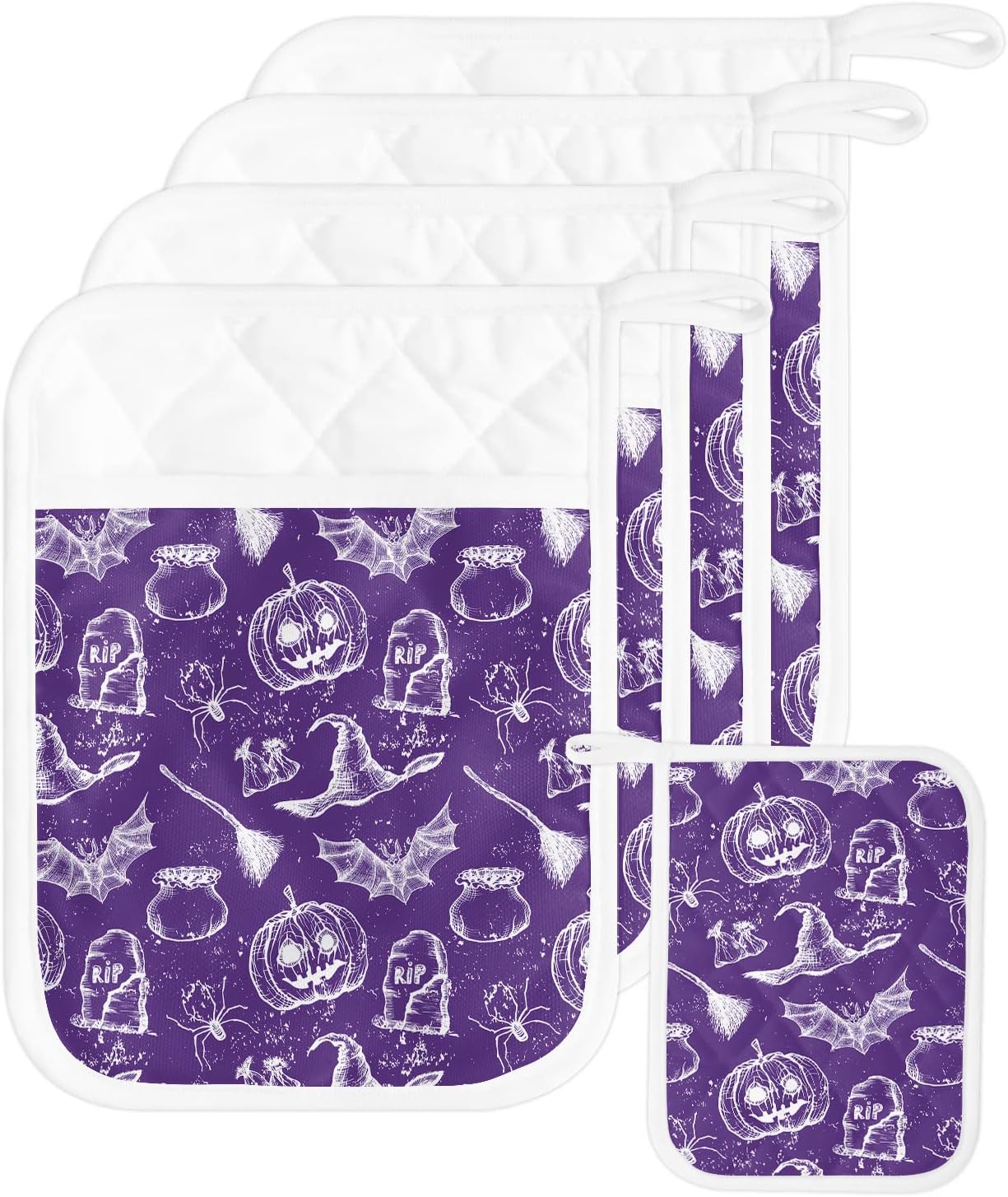 Happy Halloween Purple Potholders Set of 5 with Hanging Loops