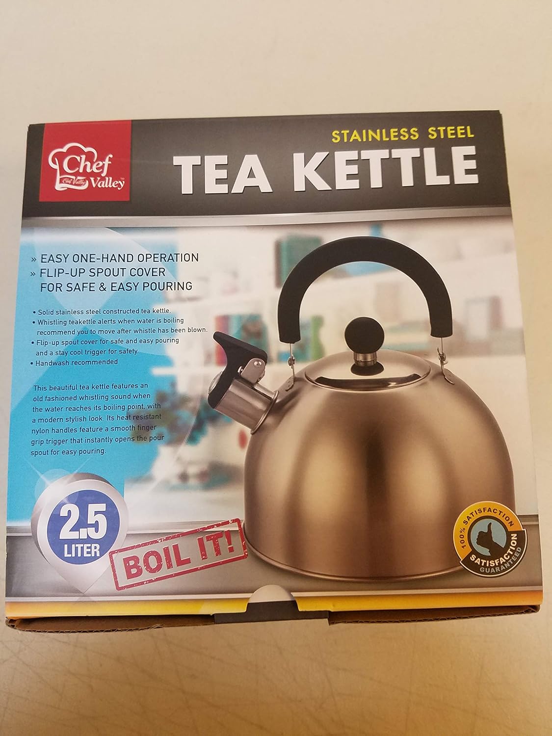 Classic Whistling Tea Kettle 100 Stainless Steel with Stay Cool Handle 25 Quart