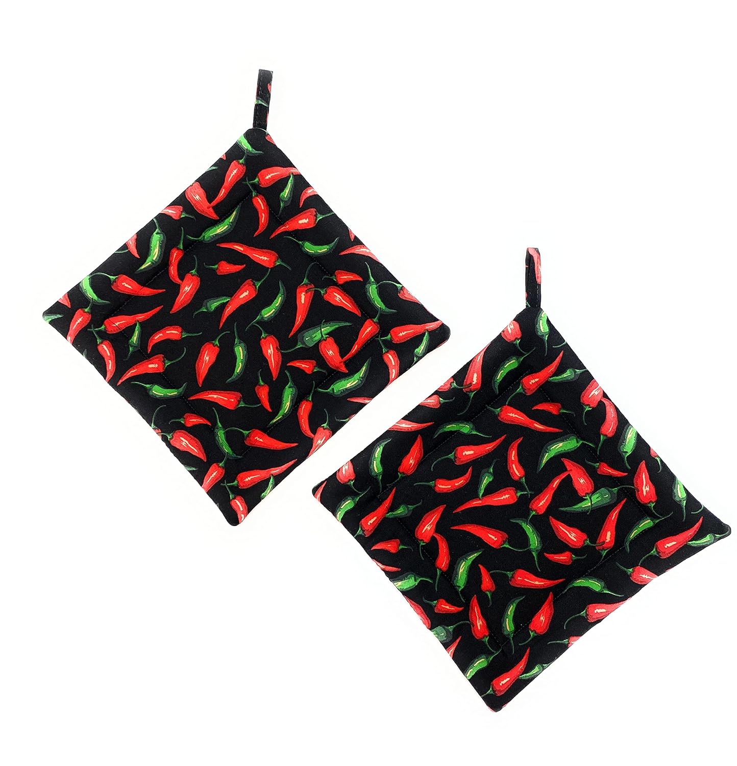Heat-Reflective Red and Green Chili Peppers Potholders for Cooking