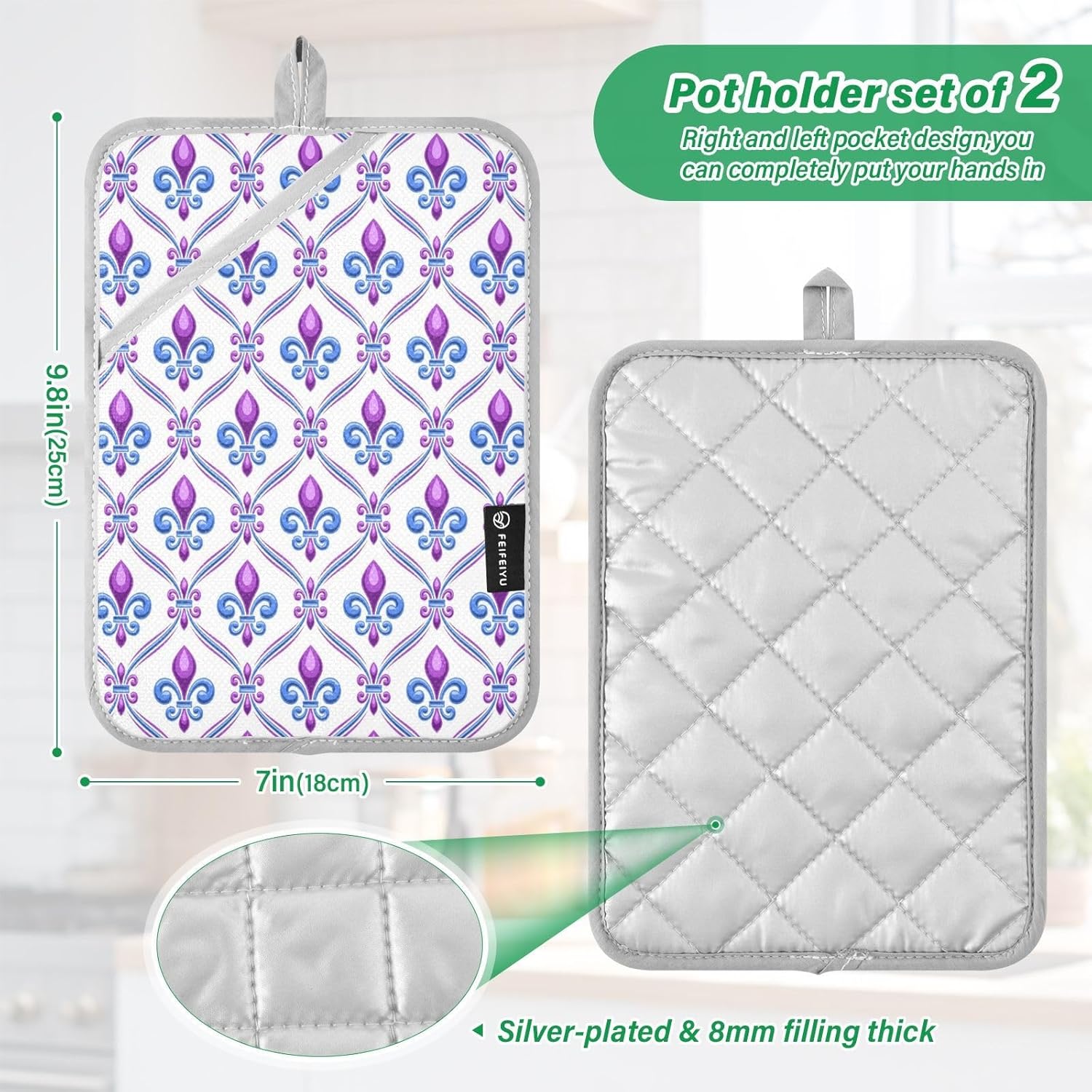 Durable 2-Piece Heat-Resistant Oven Mitts Potholders with Silver Coating
