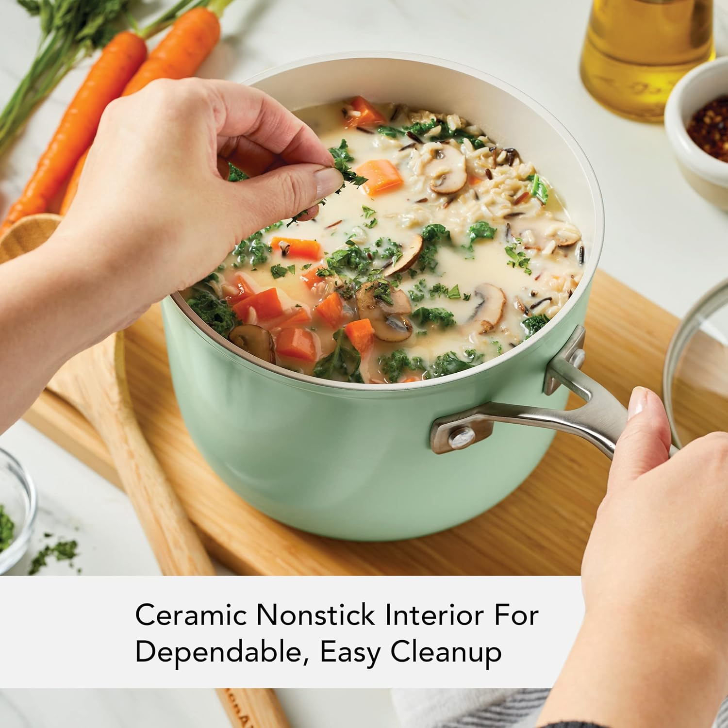 KitchenAid Hard Anodized Ceramic Nonstick Cookware Sauce Pan with Lid 3 Quart Pistachio
