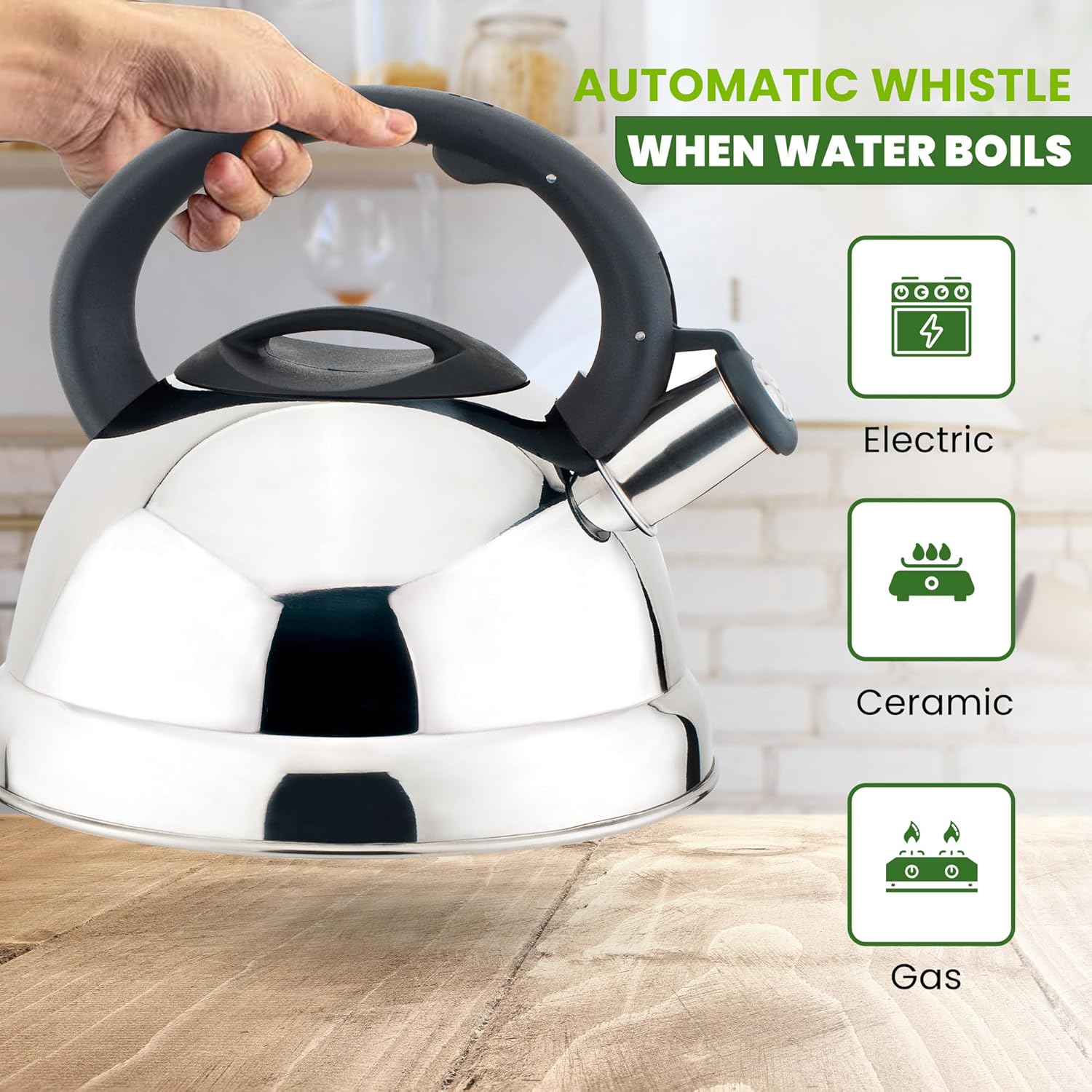 Durable stainless steel stovetop tea kettle with nylon handle