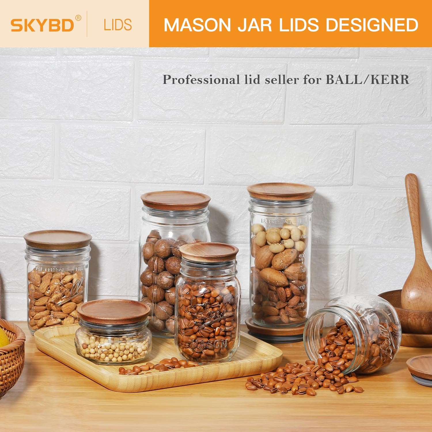 Wooden Canning Lids for Mason Jars 12PCS Reusable with Silicone Seal