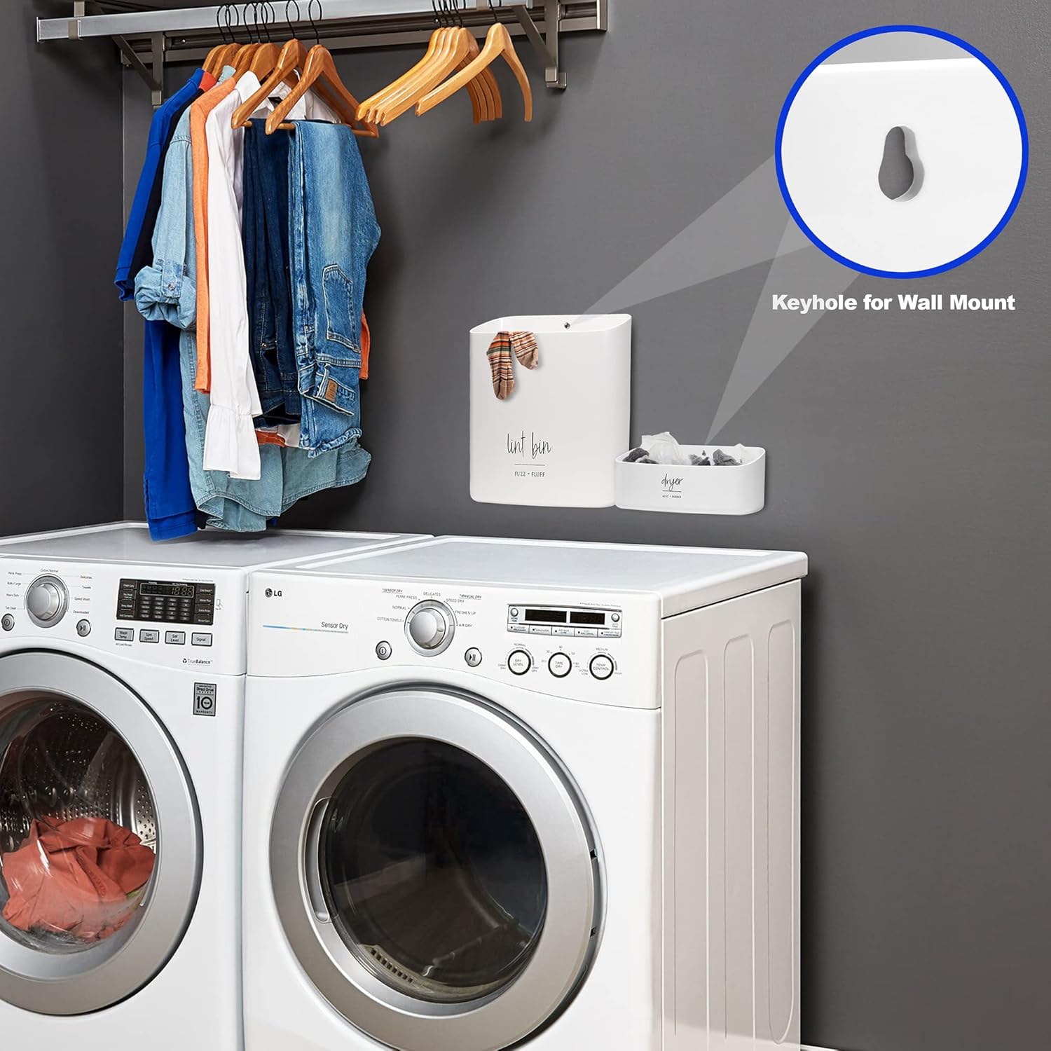 August and Wae Magnetic Lint Bin Set 2 Piece Laundry Storage Solution