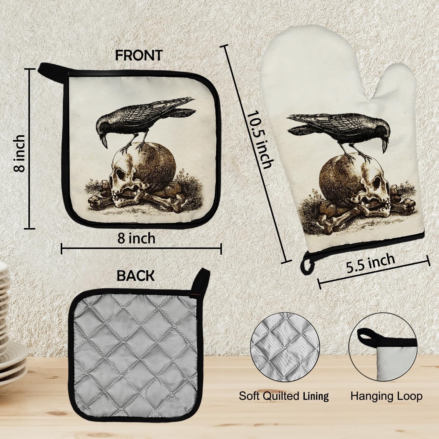 Gothic Halloween Oven Mitts and Potholders Set