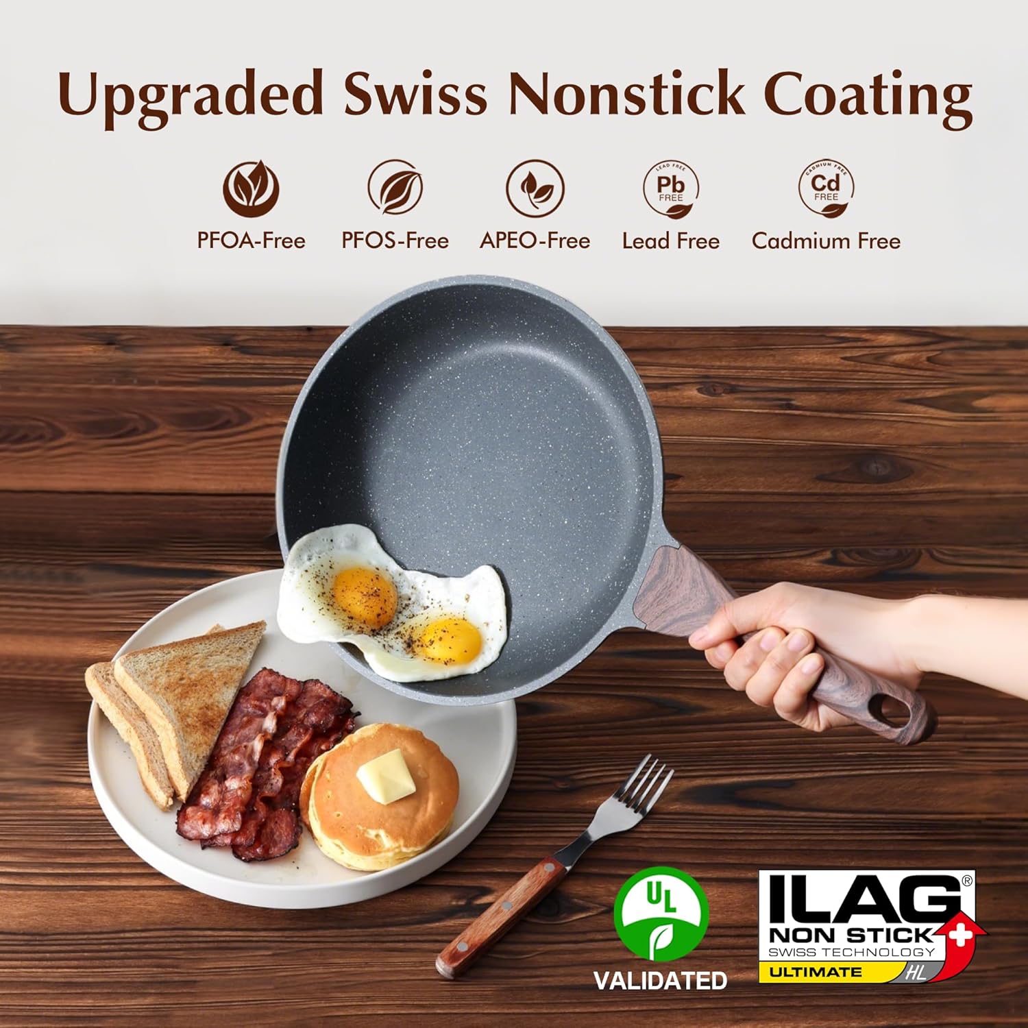 Safe Nonstick Granite Frying Pans Set