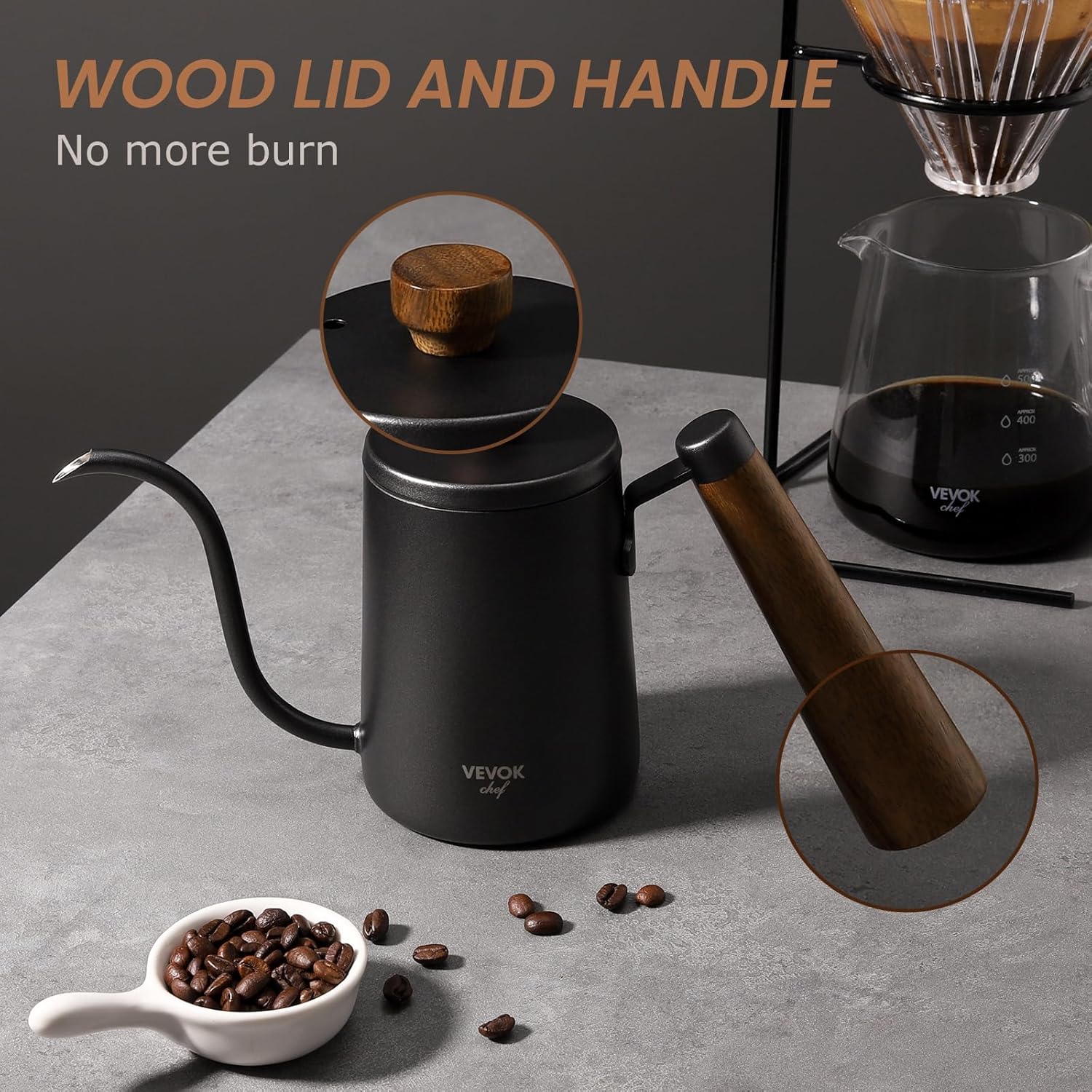 Stainless Steel Coffee Maker with Wooden Handle
