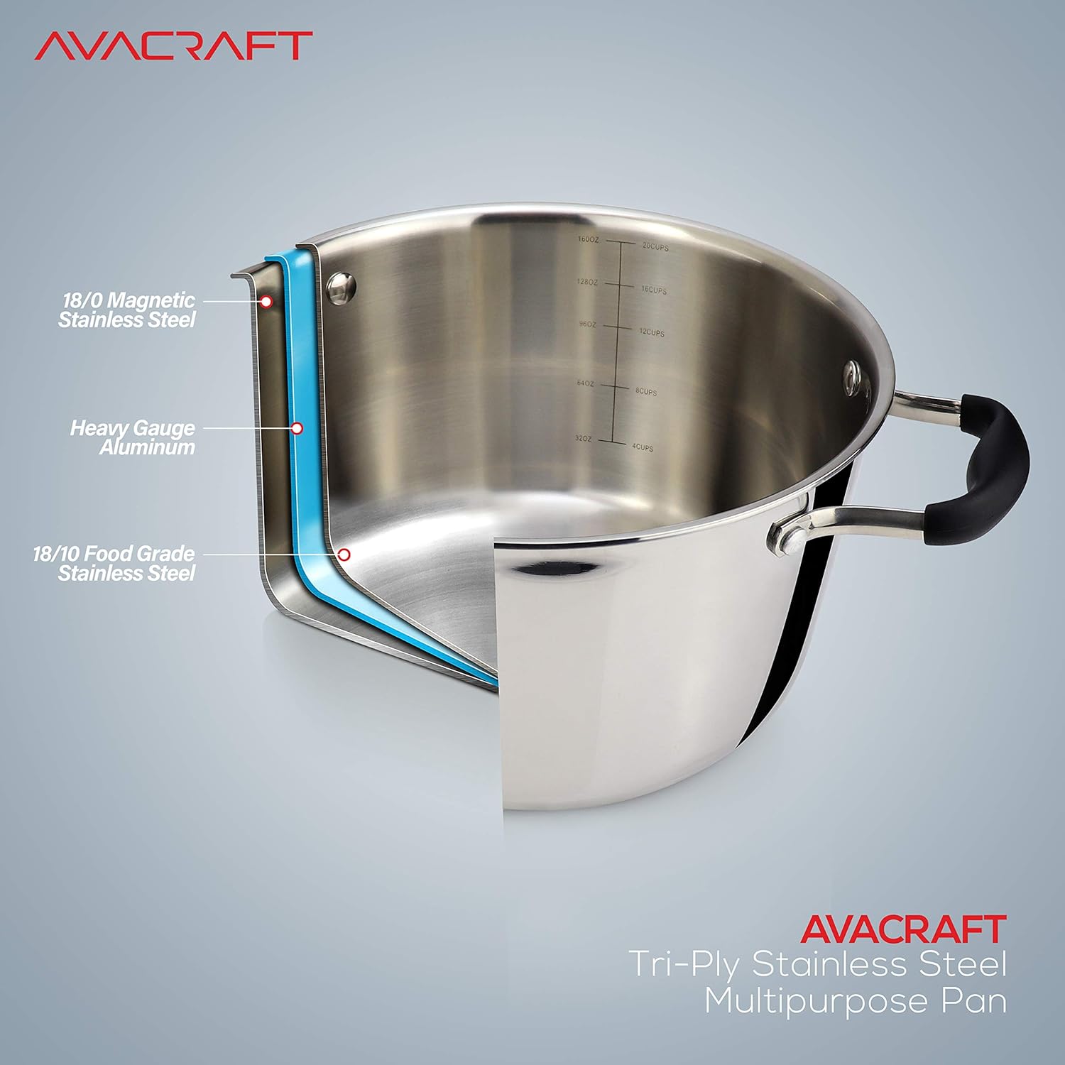 AVACRAFTSturdy 1810 Stainless Steel Dutch Oven with Glass Lid Best Cooking Pan Ever