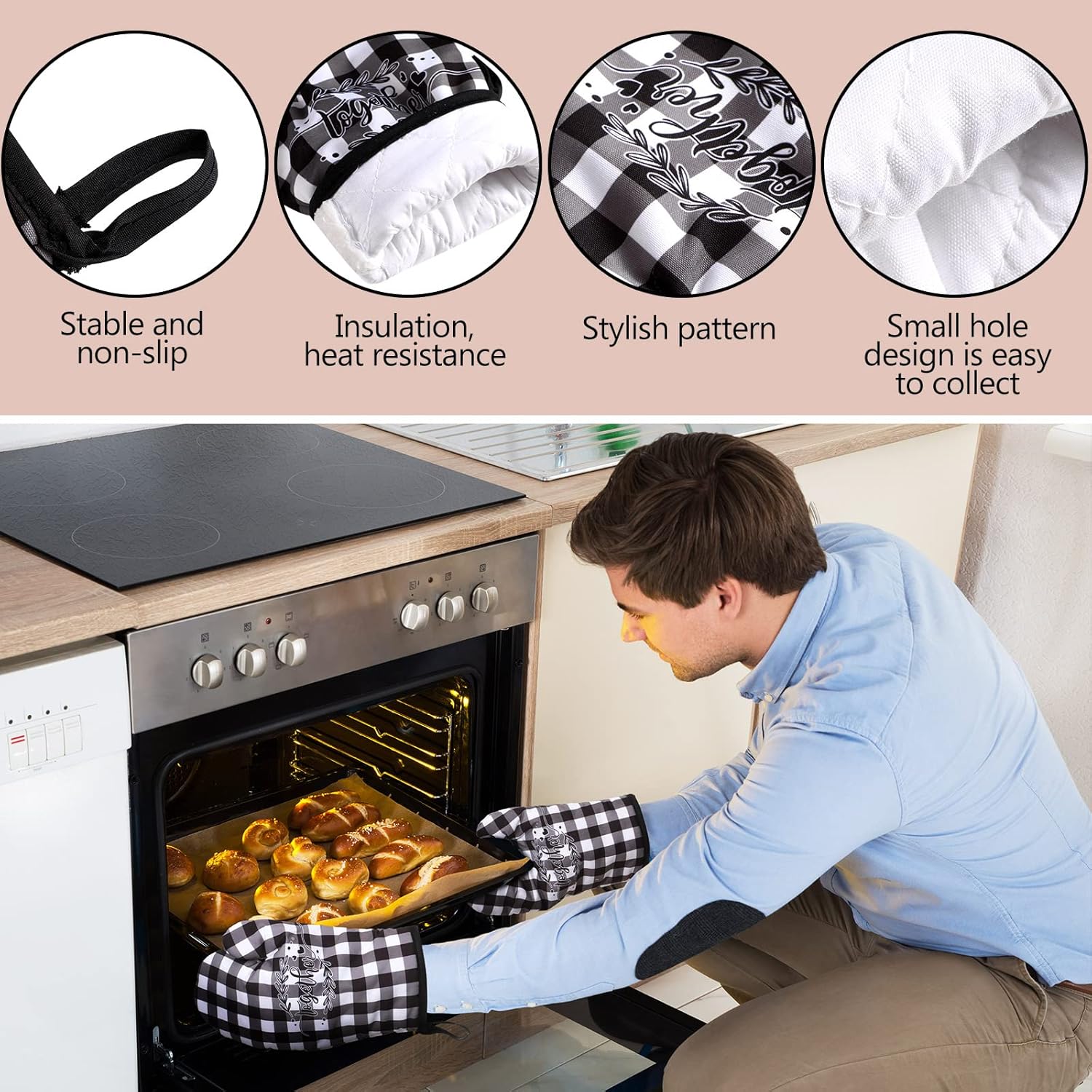 Oudain 7 Pcs Christmas Buffalo Kitchen Mitts and Pot Holders Check Plaid Set