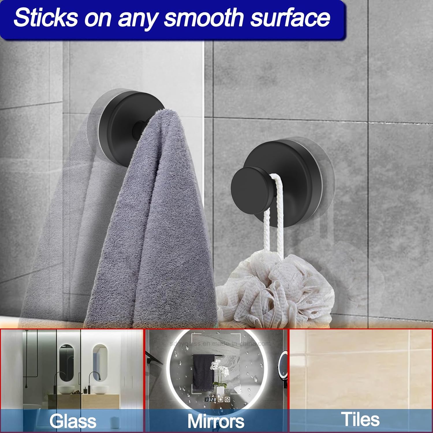 Sturdy Suction Cup TowelHooks - 2 Pack for Bathroom Windows