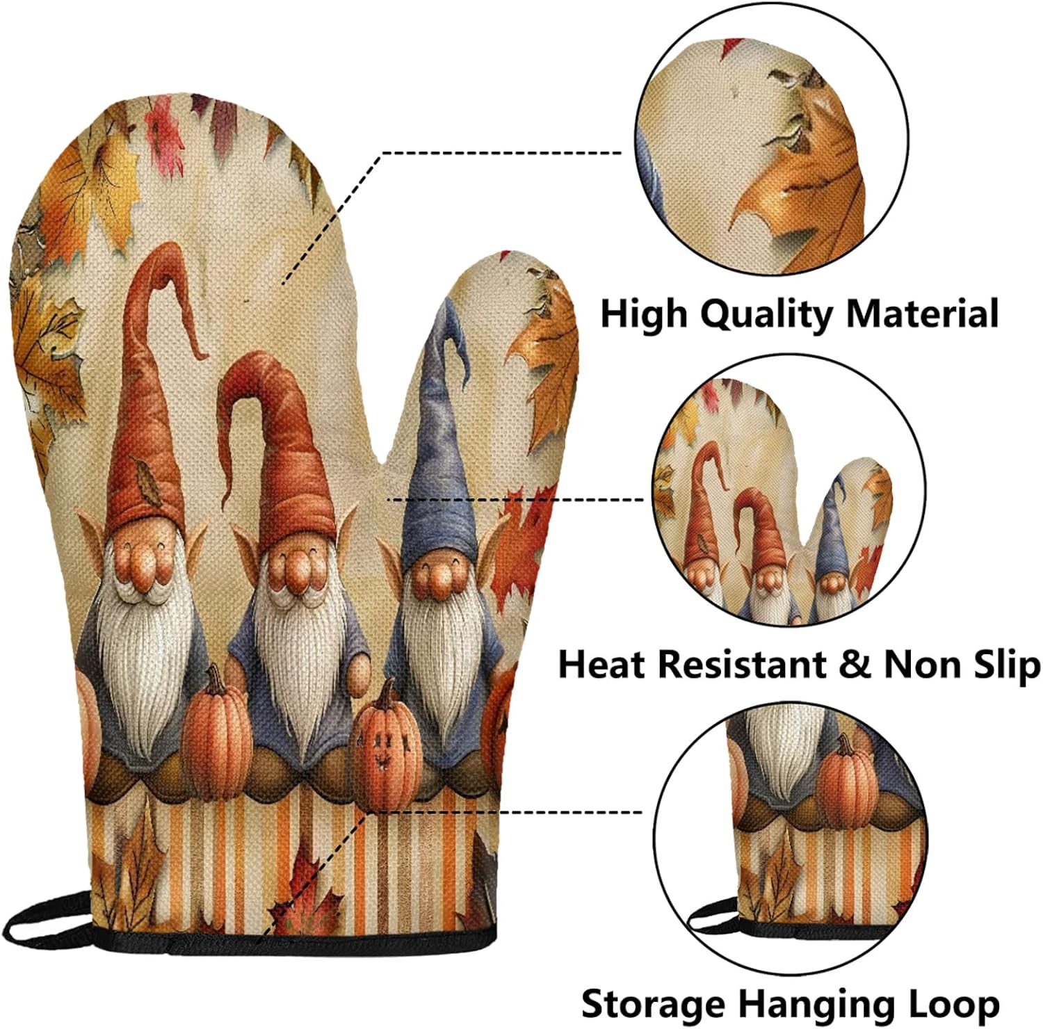 TropicalLife Fall Gnomes Halloween Oven Mitts Pot Holders Heat-Resistant Set of 4