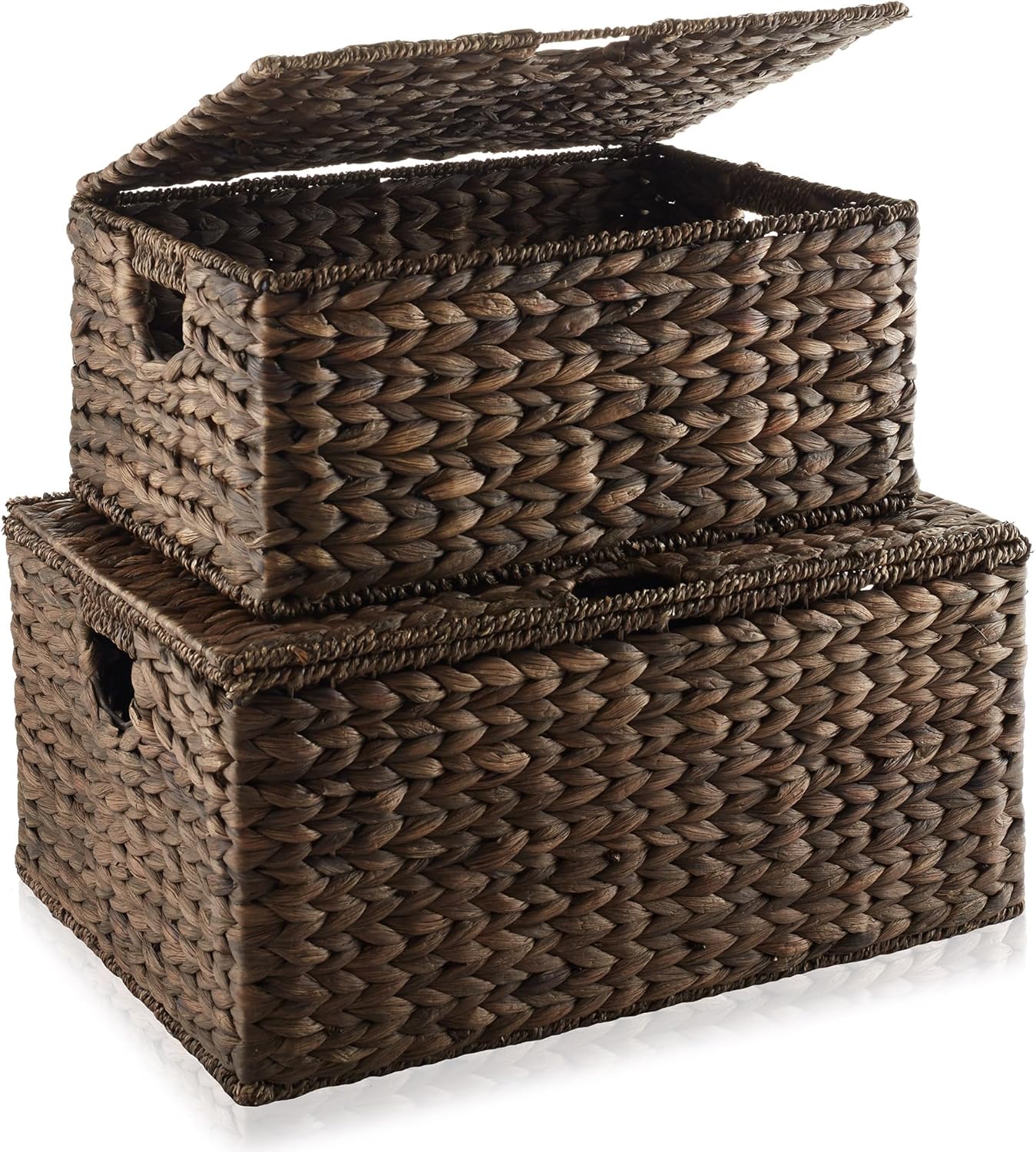 Casafield Set of 2 Water Hyacinth Rectangular Storage Baskets with Lids MediumLarge