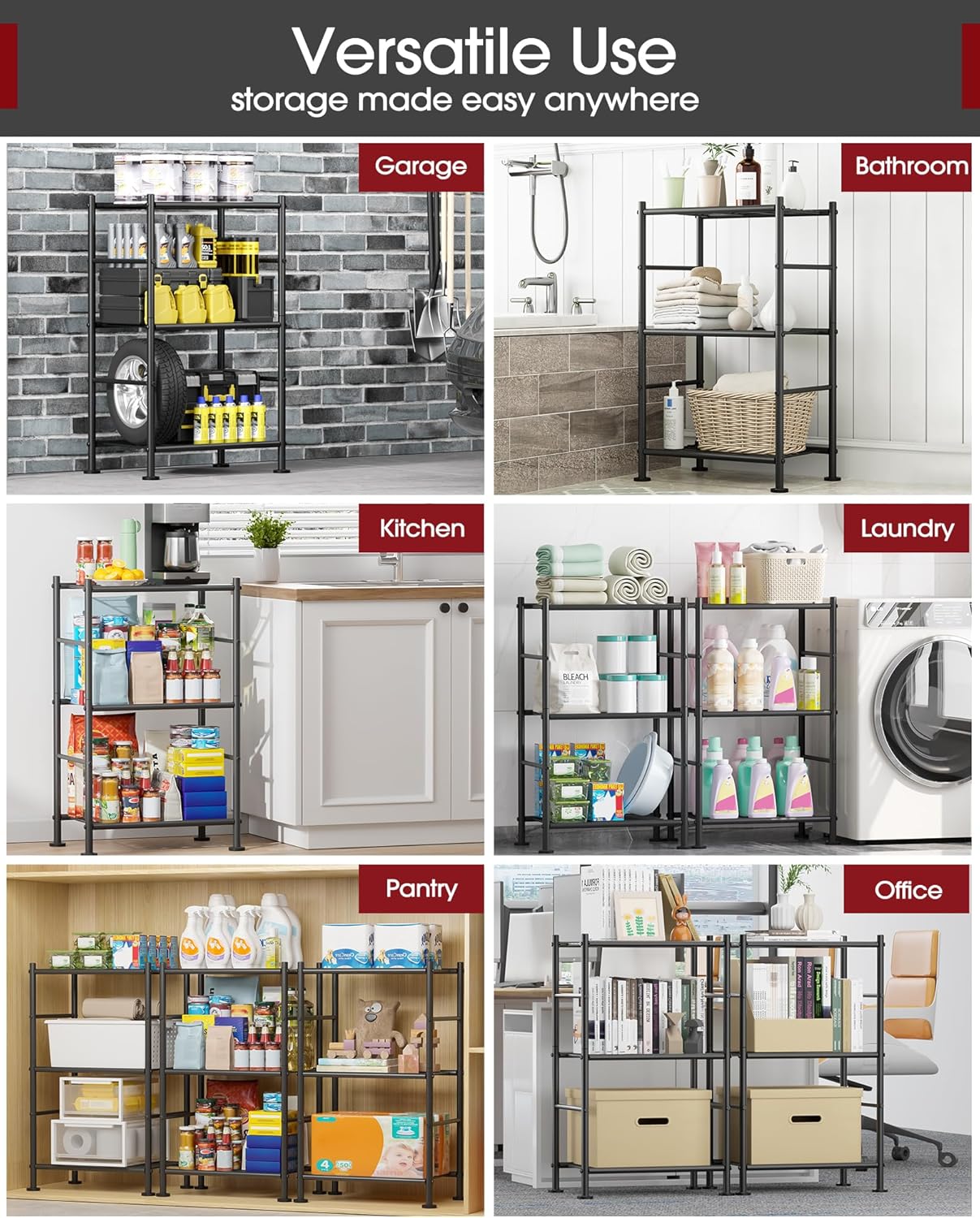 Space-Saving 3-Tier Metal Shelf with Adjustable Feet