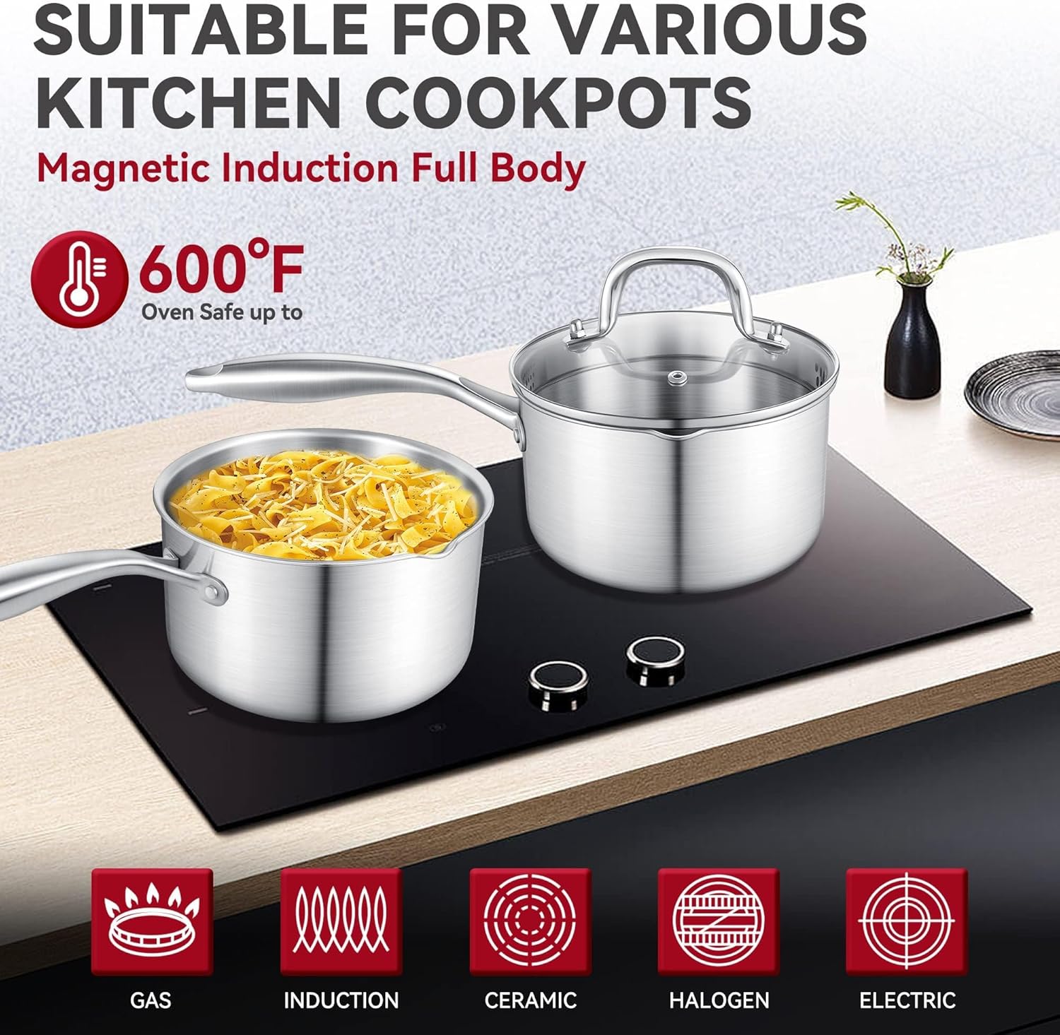 High-Quality Stainless Steel Saucepan with Glass Lid for Cooking