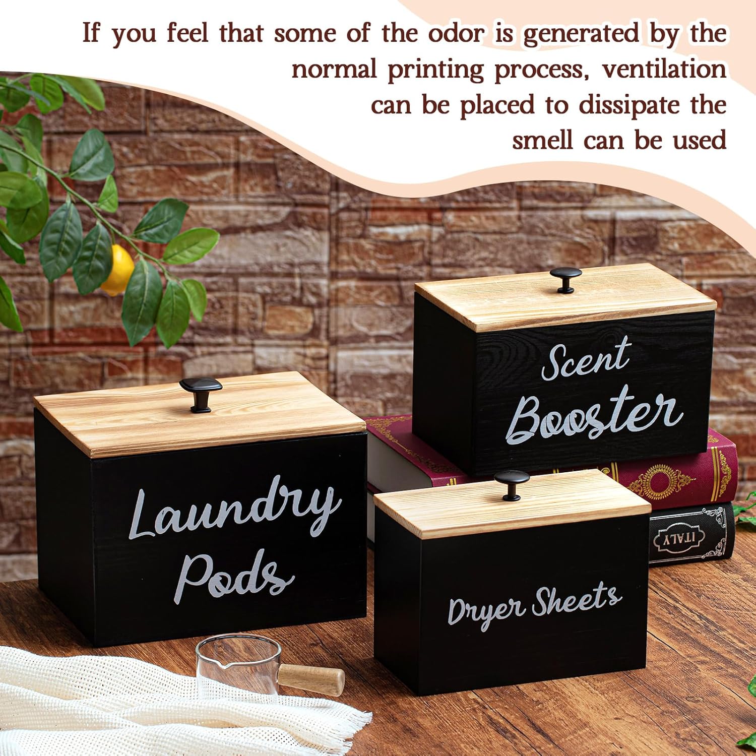 3-Piece Laundry Storage Set Space-Saving Wooden Holder with Scent Booster