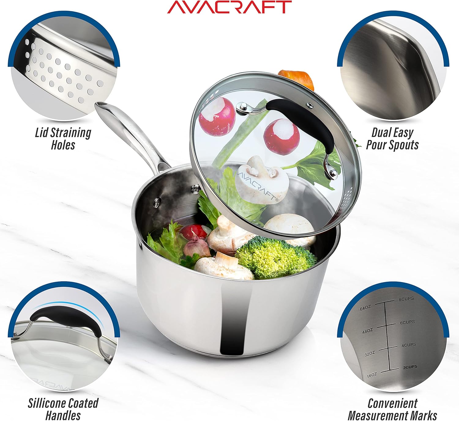 Stainless Steel Saucepan with Glass Lid for Home Kitchen