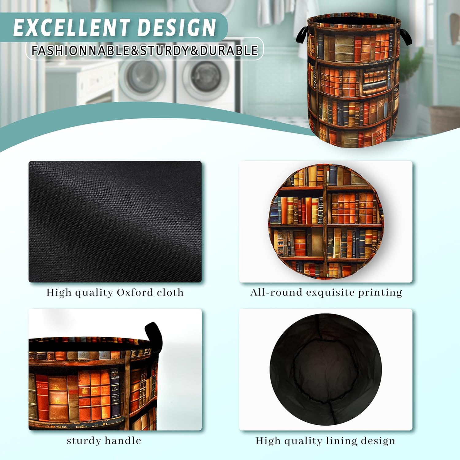 Retro Wooden Bookshelf Laundry Hamper Organizing Storage Bucket
