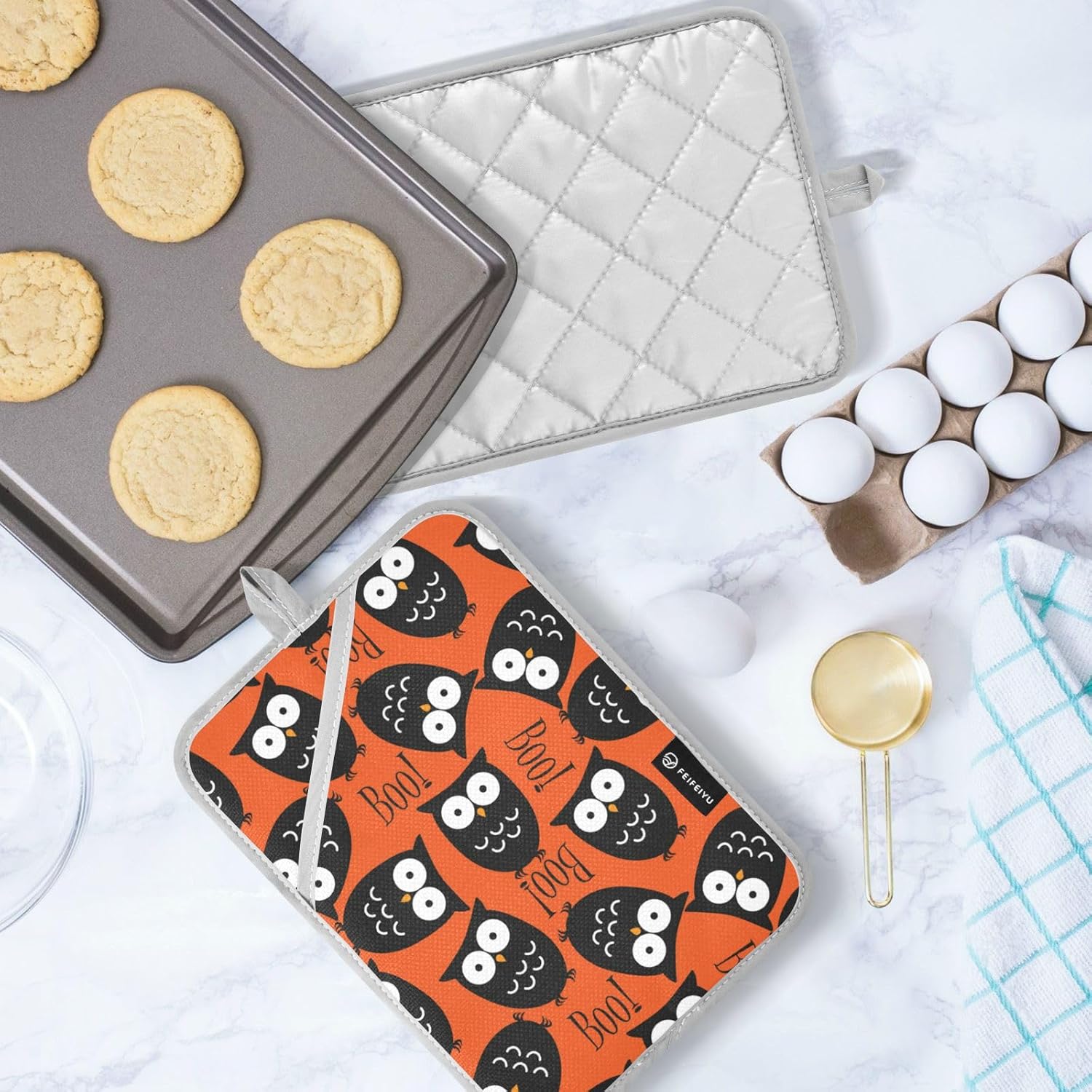 Carving out your Halloween spirit with OURVII 2-Piece Owl Potholders